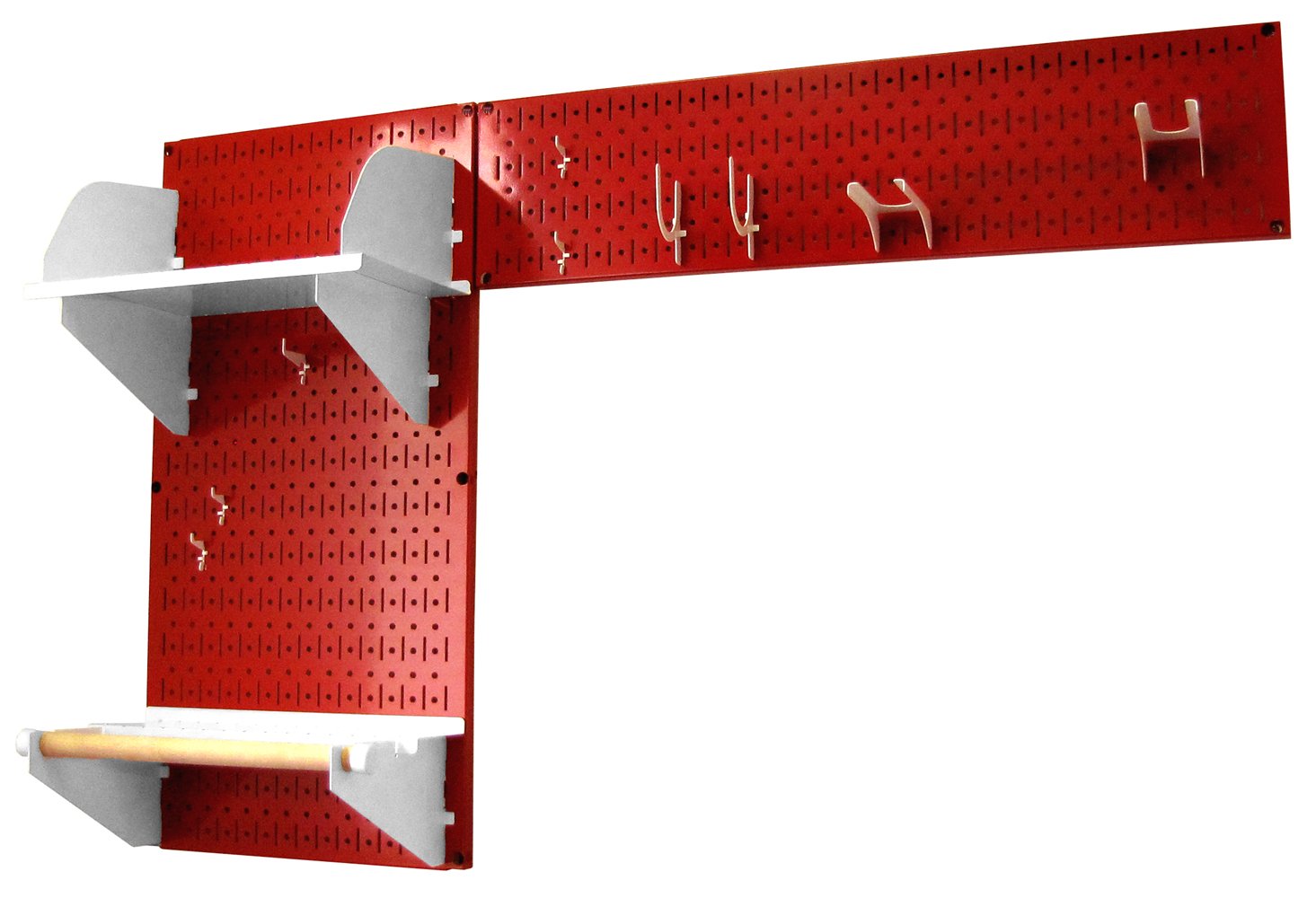 Wall Control Pegboard Garden Supplies Storage Organizer Kit - Red Pegboard with White Accessories for Garage, Shed & Workshop Tool Organization