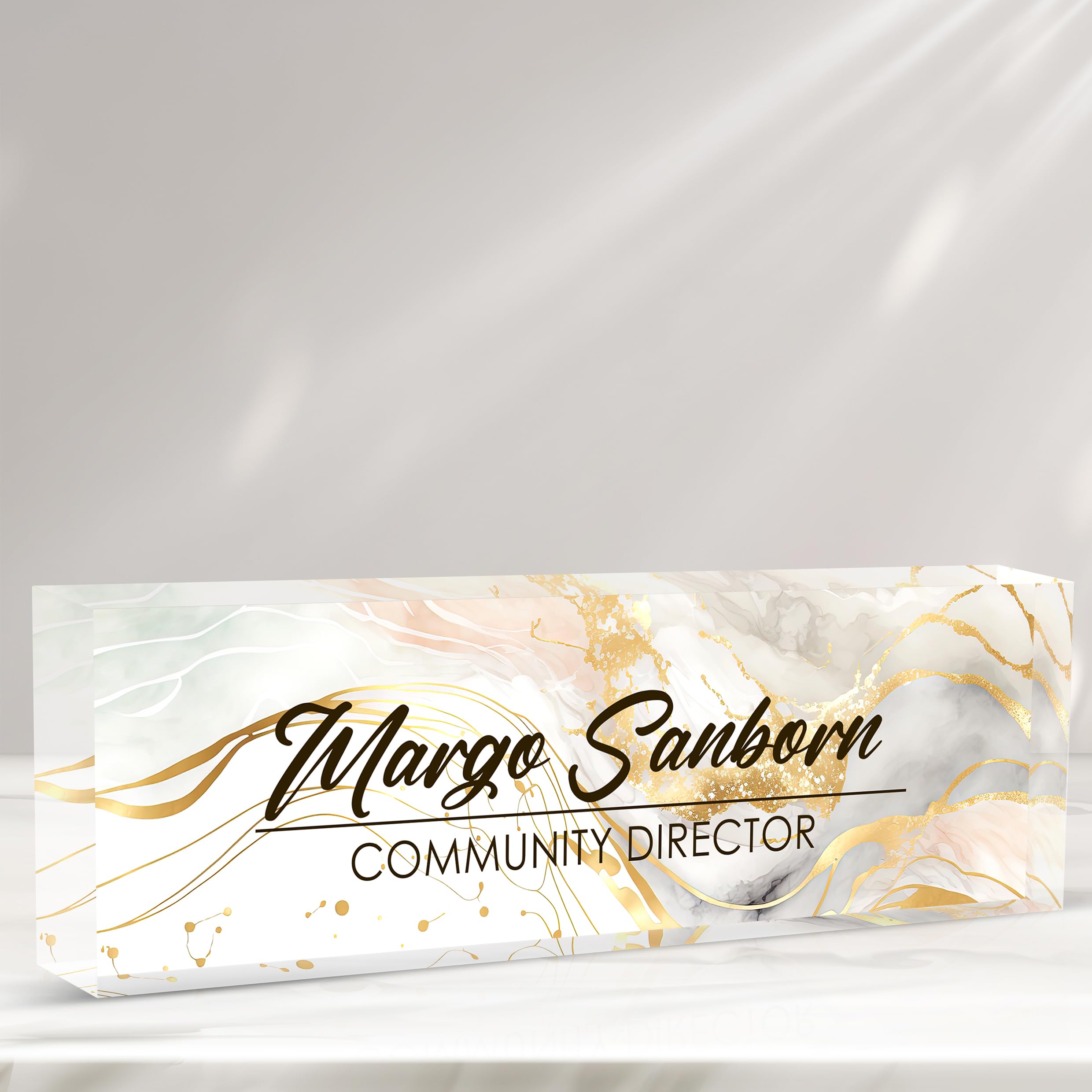 Custom Acrylic Desk Name Plate - Personalized Office Name Sign for Boss, Coworkers, Teacher, Nurse - Elegant White Marble Design - Perfect Employee Appreciation Gift & Desk Decor for Office, Home, or Classroom