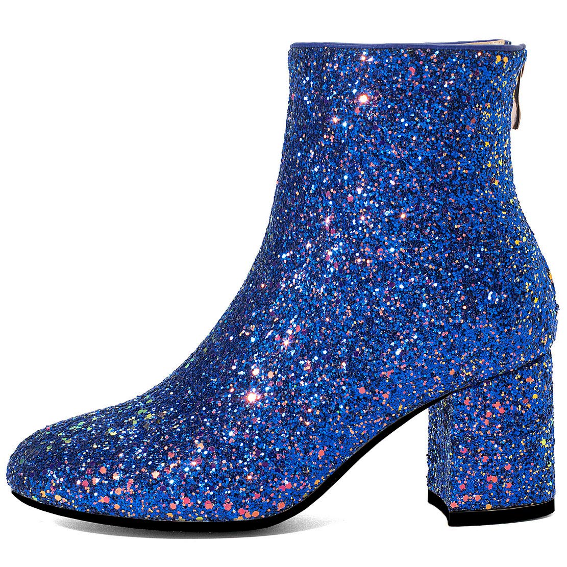 MAVMAX Women's Glitter Ankle Boots - Sequin High Heel Chunky Booties for Wedding, Party & Evening Events | Comfortable & Stylish Women's Fashion Shoes