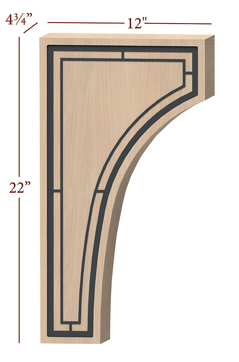 Fast Snap Extra Large Corbel with Aztec Metal Inlay - 22 x 12 x 4 3/4 Inches - Decorative Wooden Shelf Bracket for Home, Kitchen, and Bookshelf Support