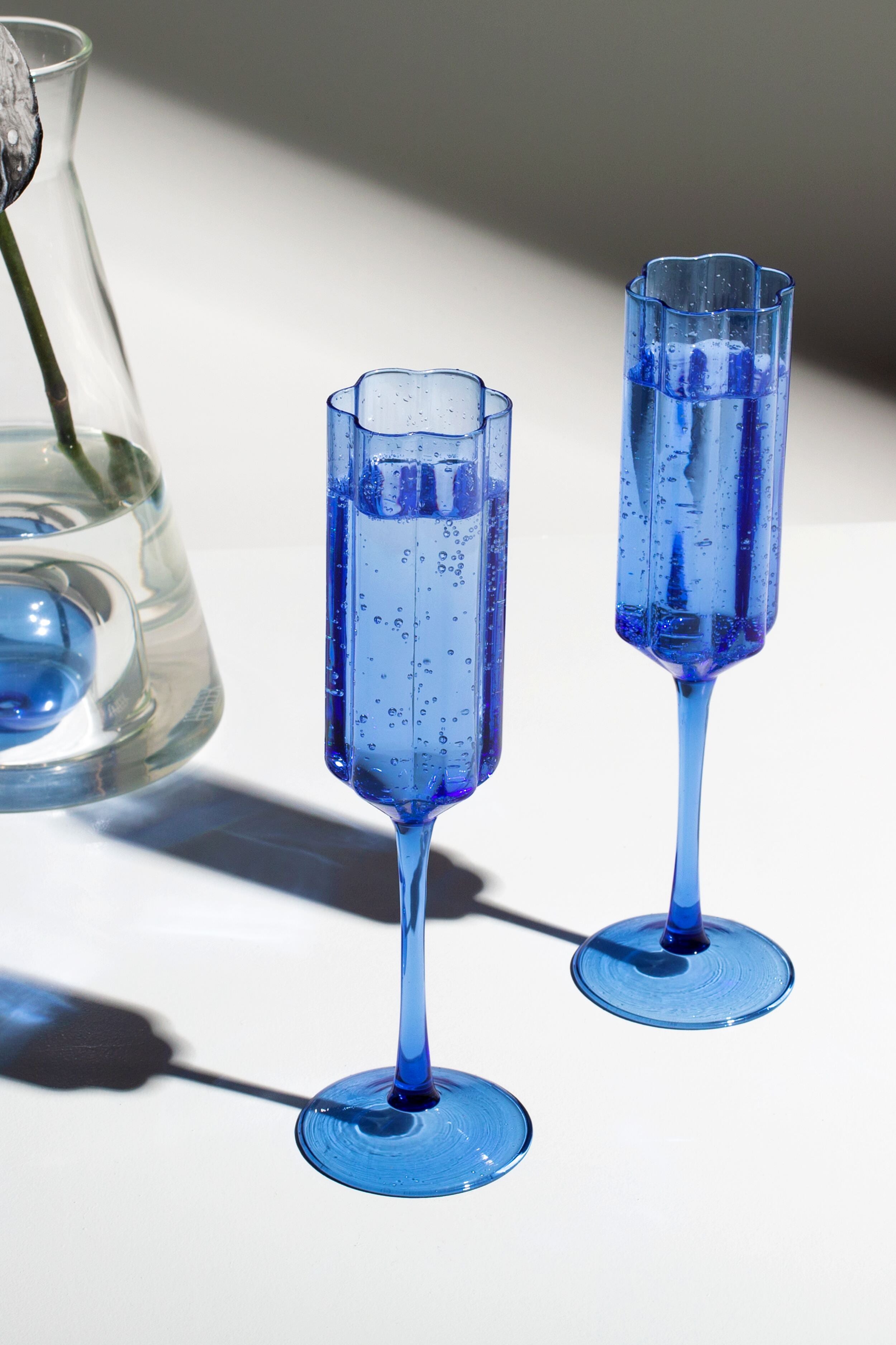 Premium Blue Wave Flutes Set of 2 - Elegant Glass Flutes for Champagne, Cocktails & Celebrations - Perfect for Weddings, Parties & Special Occasions