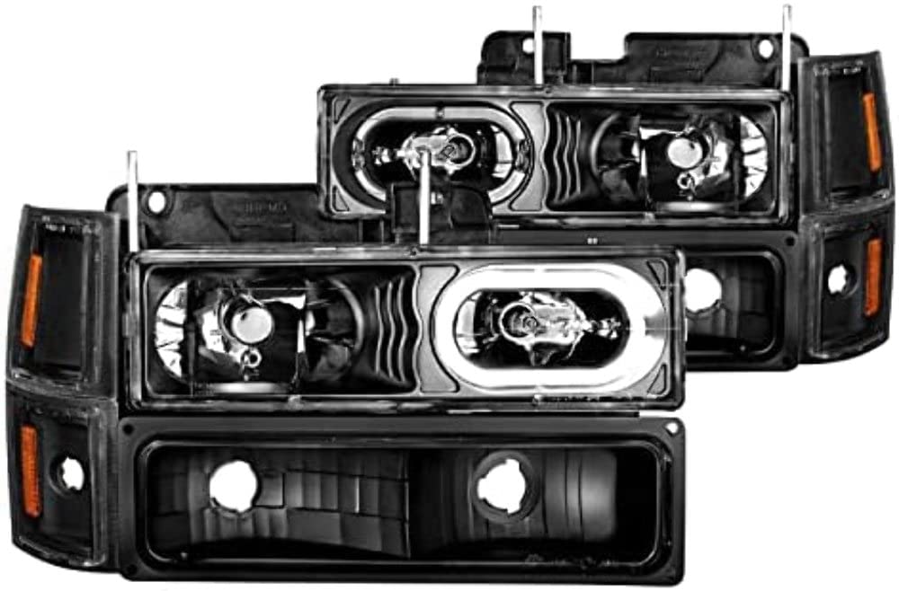 ANZO 111507 Crystal Headlights for 88-98 Chevrolet C1500 - Black Housing with LED Signal & Side Marker Lights | Durable Replacement for Improved Night Visibility | Perfect for Off-Roading & Truck Upgrades