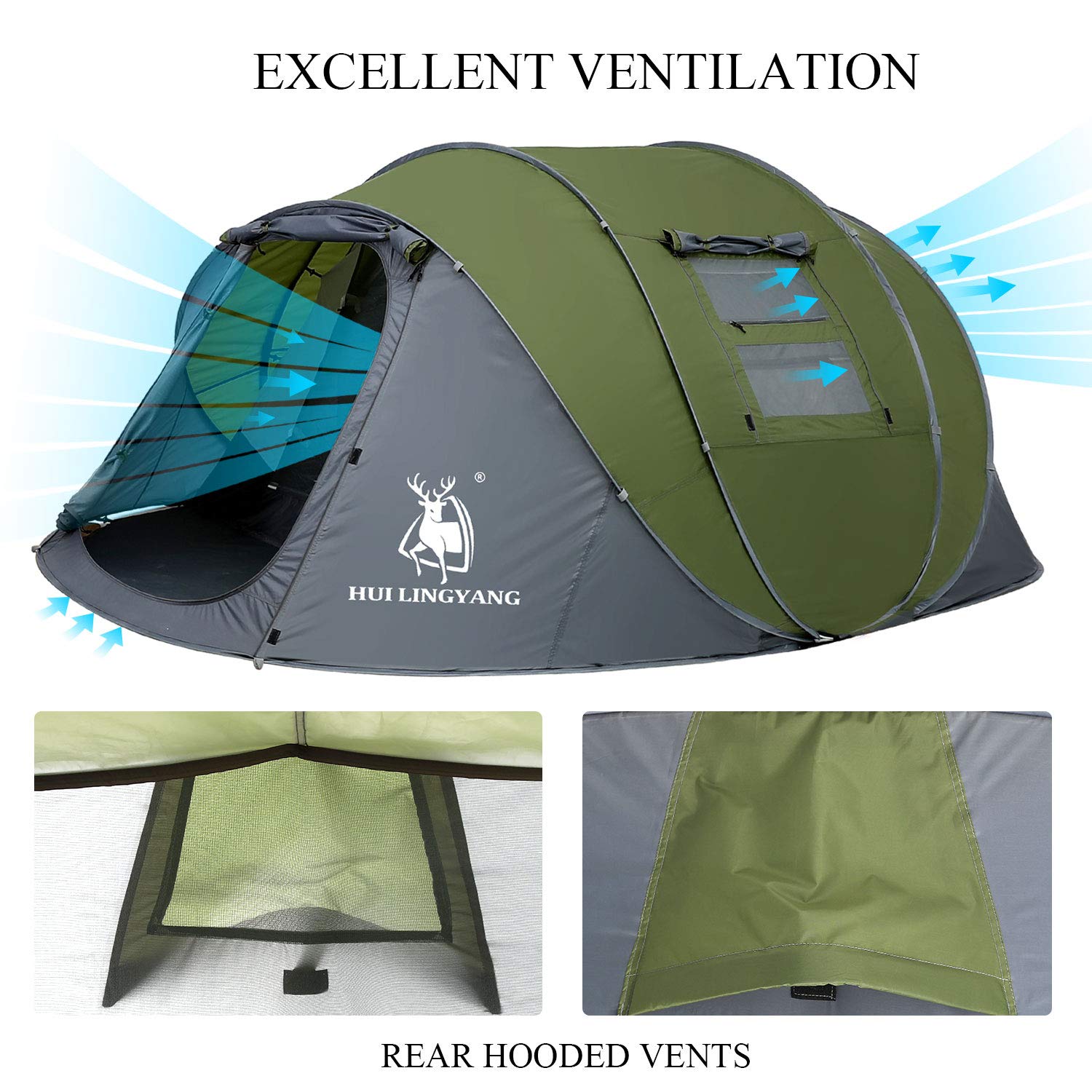 6 Person Easy Pop Up Tent - 12.5’ x 8.5’ x 53.5