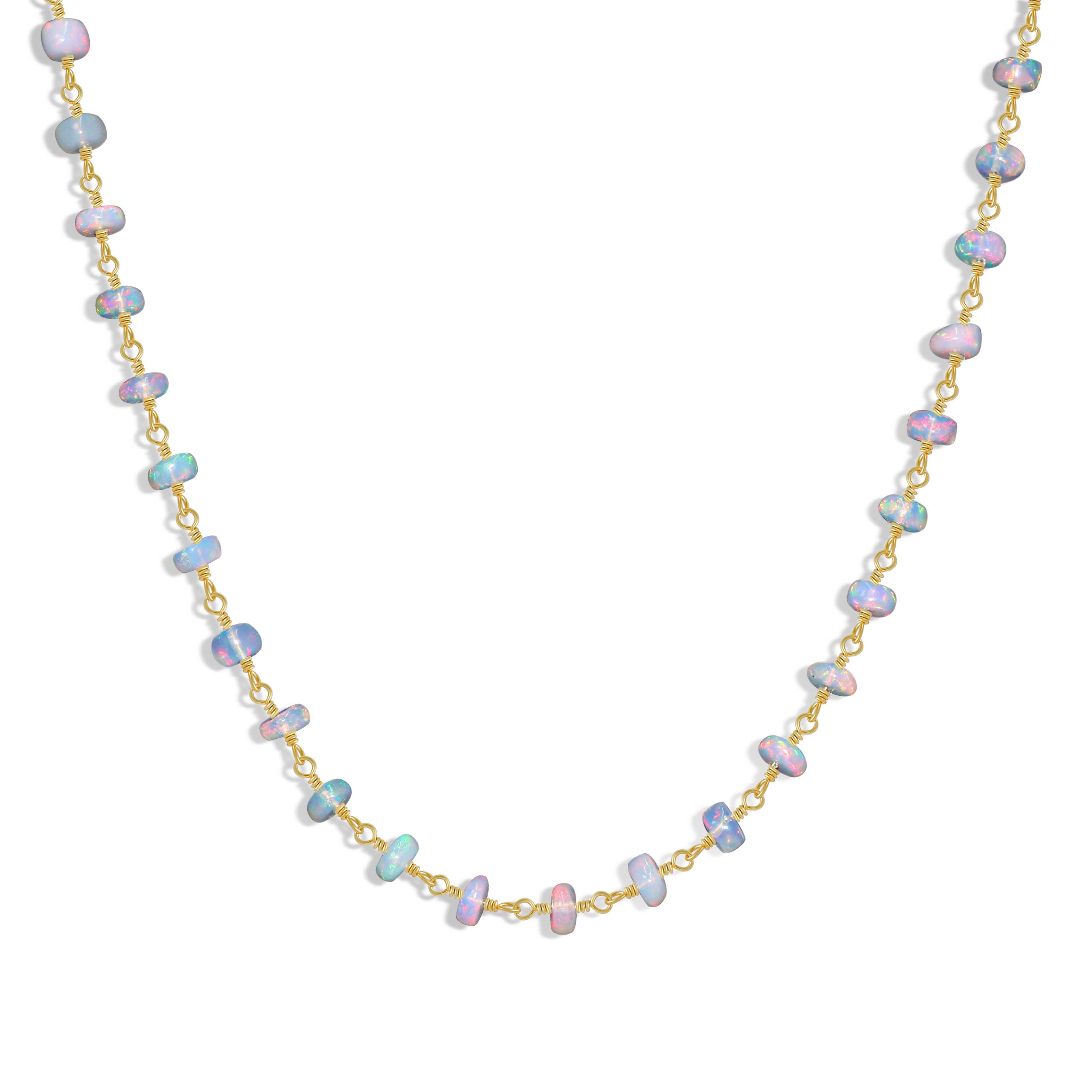 Natural White Opal Smooth Beads Necklace with 18K Gold Vermeil - Elegant Jewelry for Women, Perfect for Weddings, Parties & Everyday Wear