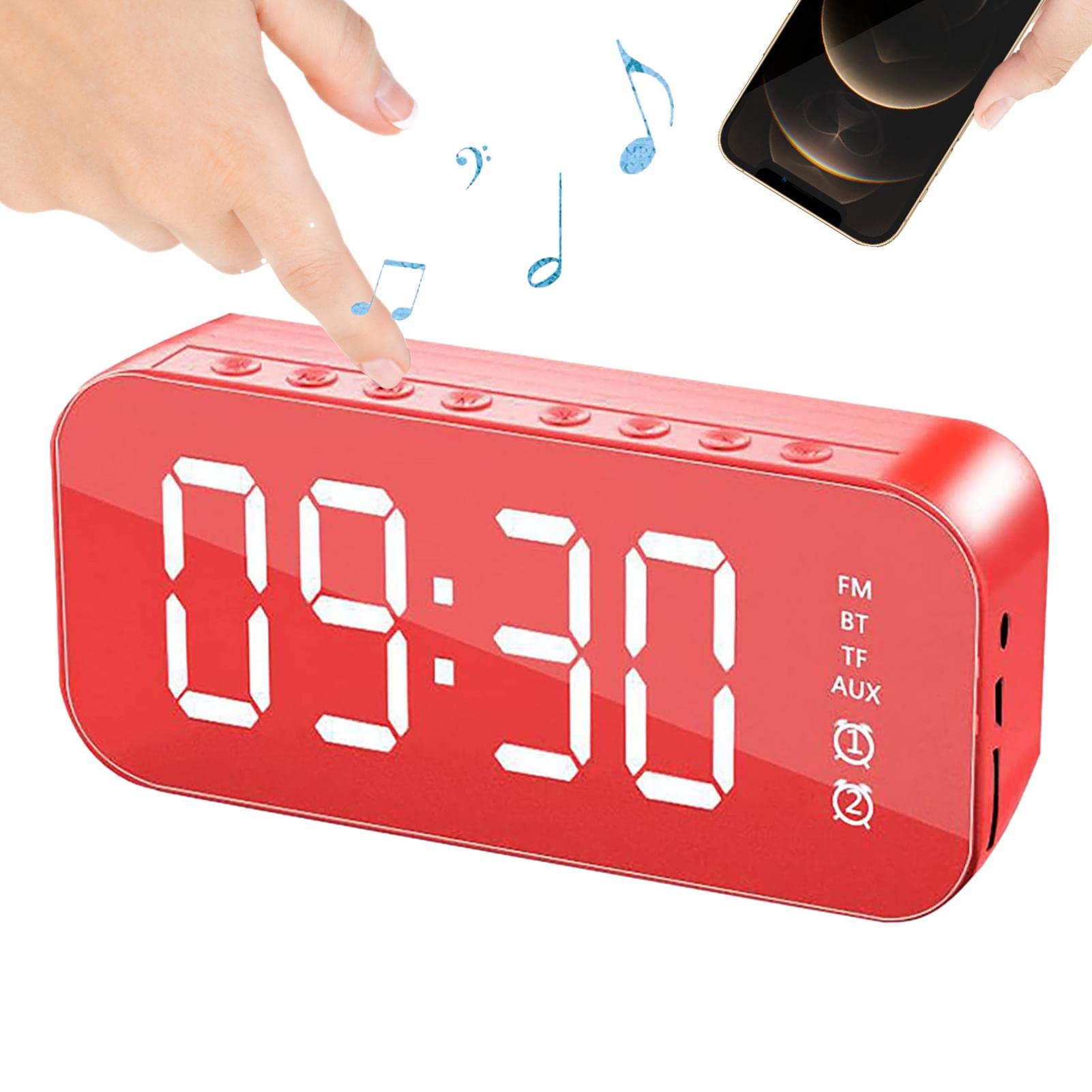 Wireless Bluetooth Speaker with Digital Alarm Clock - 2-in-1 Portable Speaker with 10-Hour Playtime, Adjustable Brightness & 33ft Range - Perfect for Bedroom, Office, Travel with Phones, Tablets & Laptops