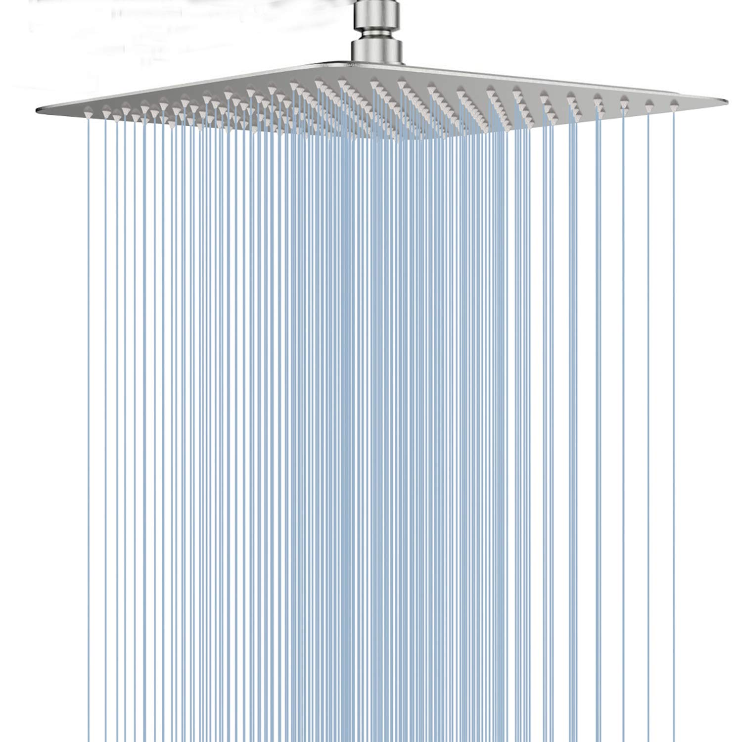 GGStudy 12 Inch High Pressure Square Shower Head - Large Stainless Steel Rainfall Showerhead with Ultra Thin Design - 1/2