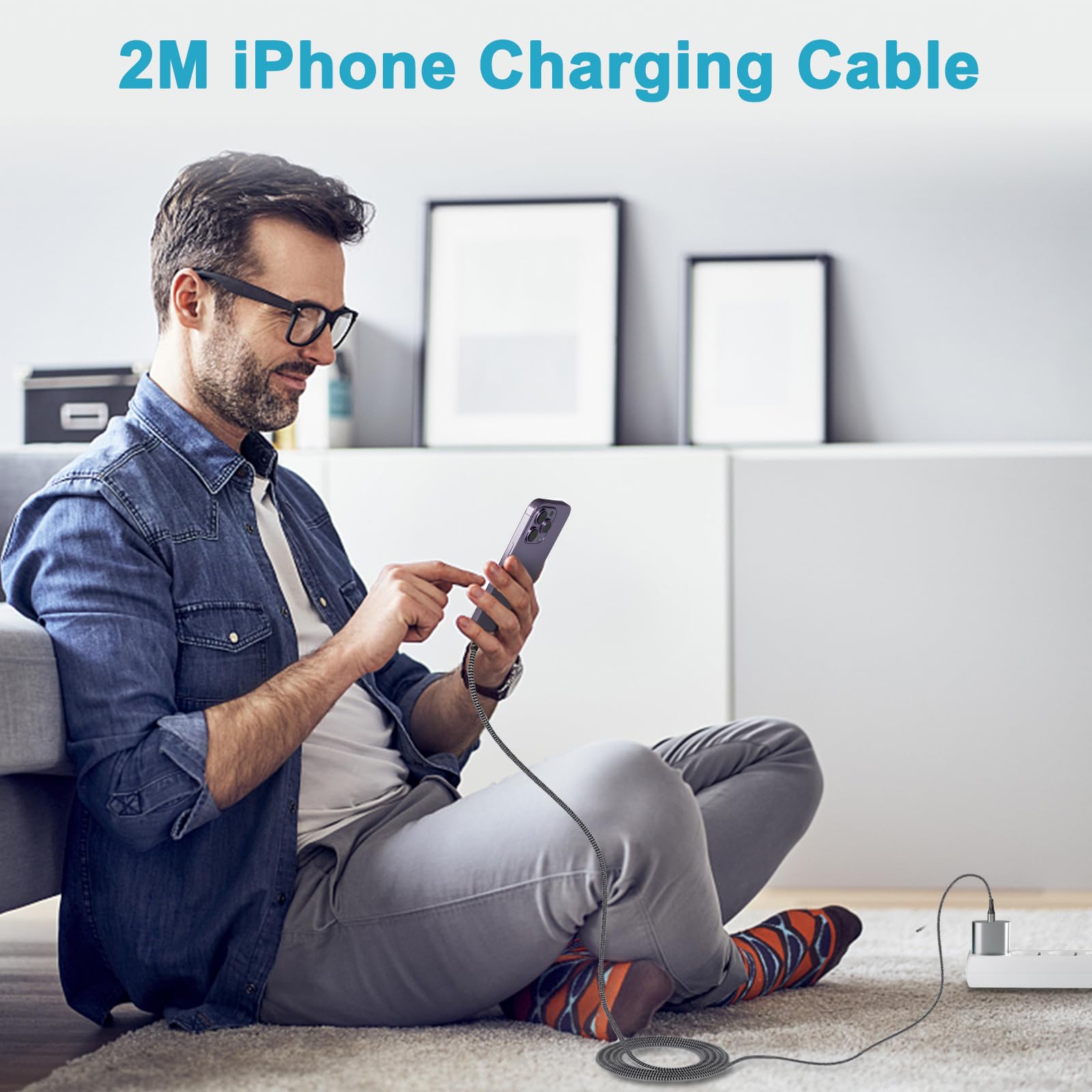 MFi Certified USB C to Lightning Cable 2M - Fast Charging Nylon Braided iPhone Charger Cord for Apple iPhone 14 Pro Max/13/12/Mini/X/XS/XR/SE/8 - Perfect for Home, Office & Travel Charging