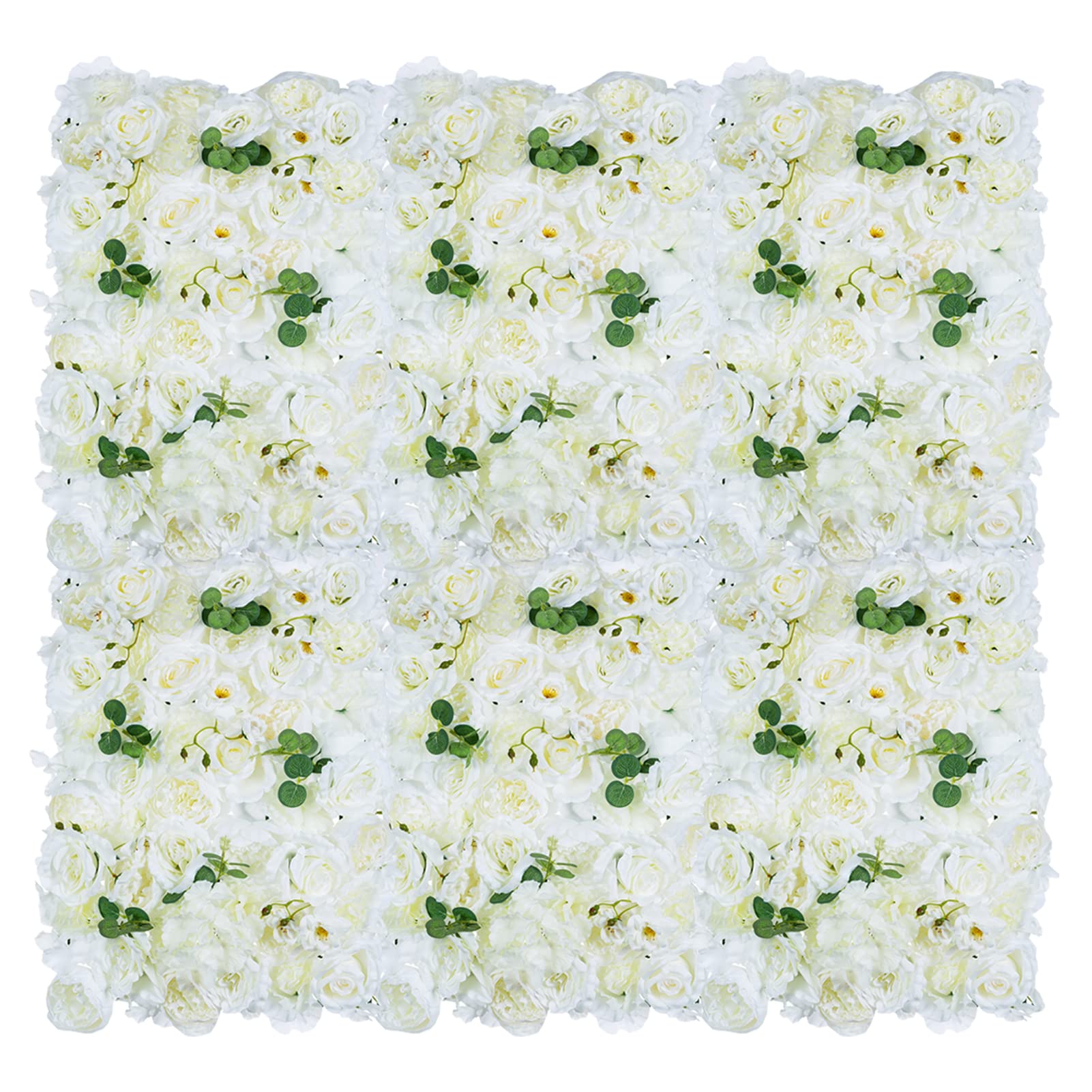 6-Pack White Faux Rose Flower Wall Panels - 24