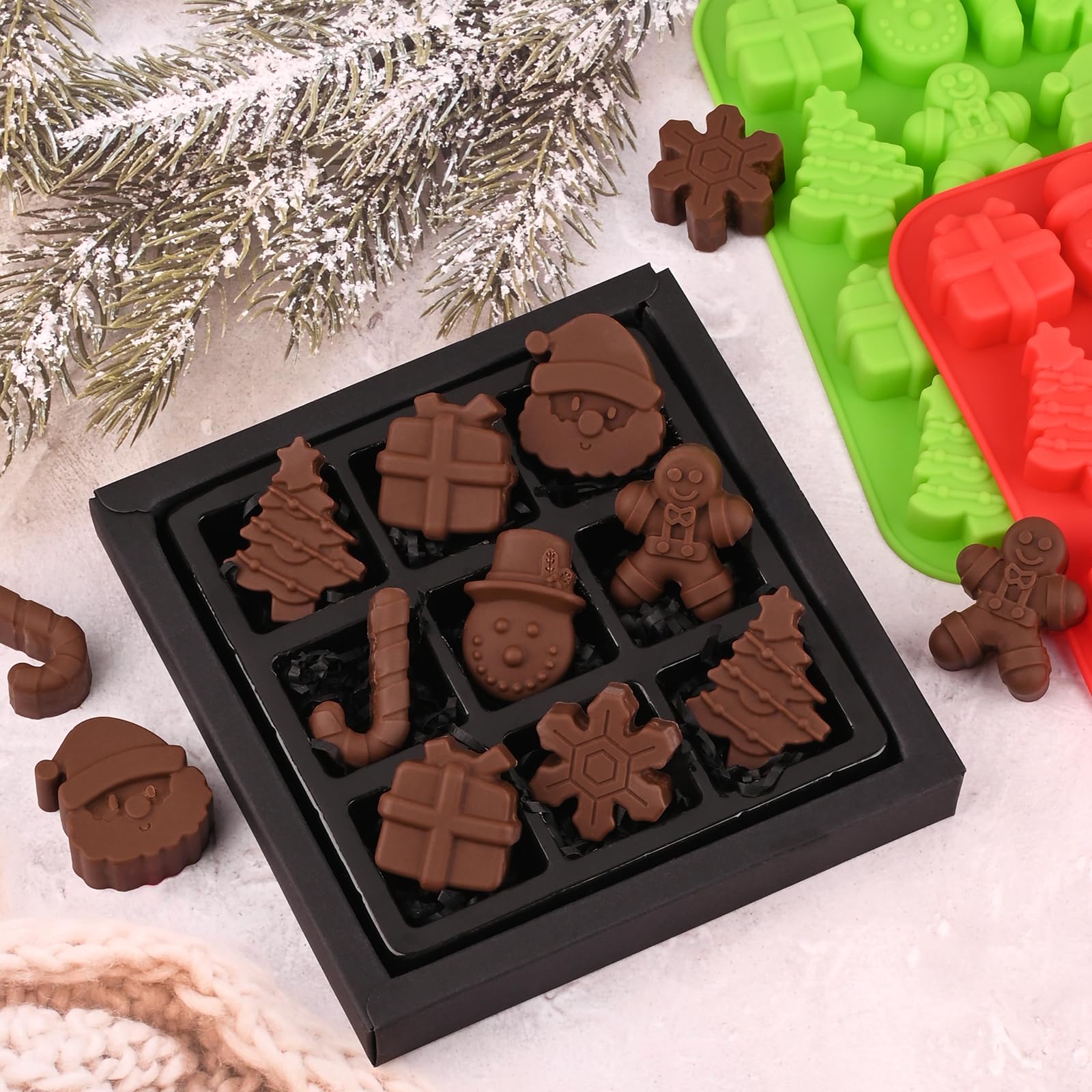 Christmas Chocolate Molds Set - 4 Pack Silicone Candy Molds with 14 Cavities for Baking, Chocolate, Gummy, Jello & Wax Melts - Xmas Theme Holiday DIY Treats & Party Decorations