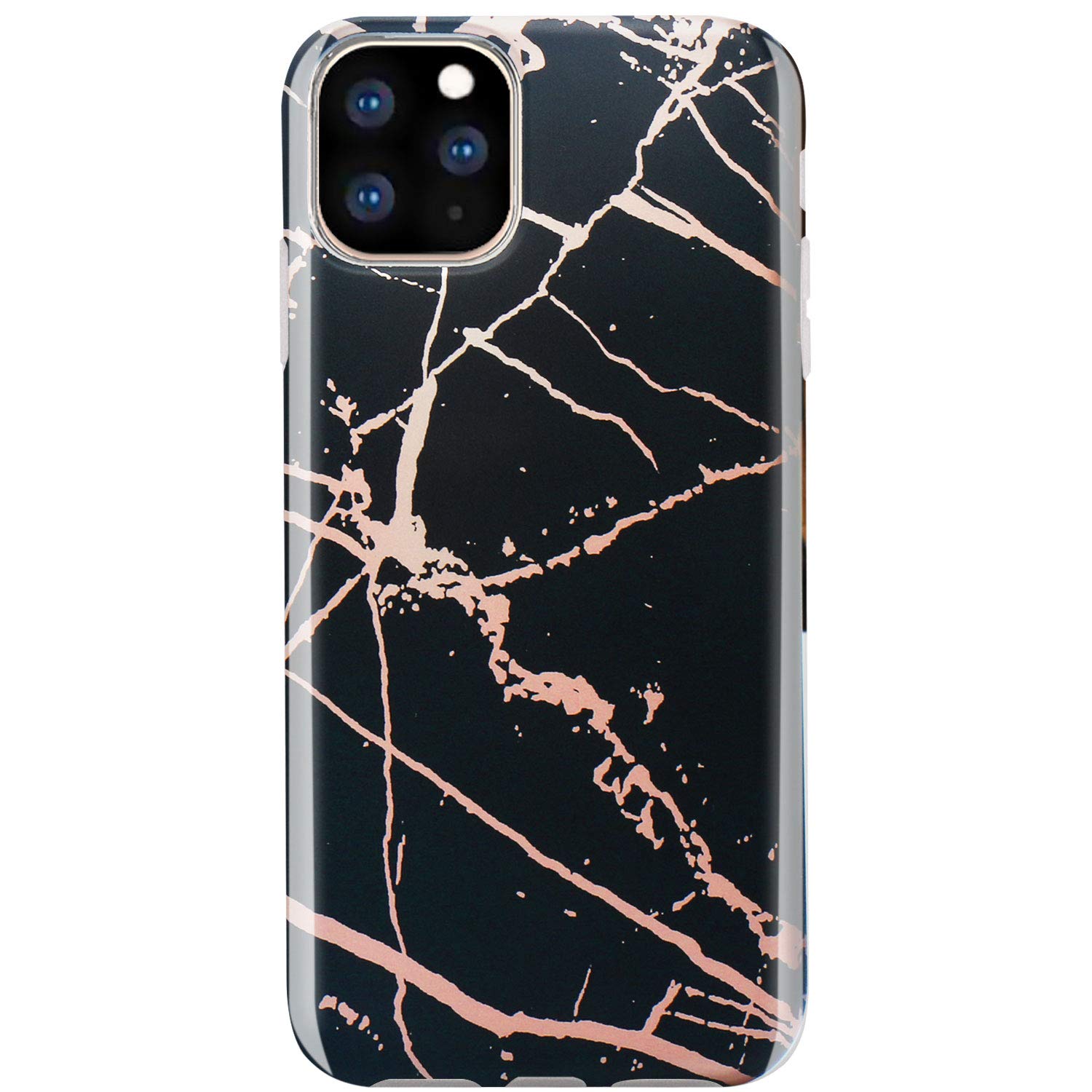 JIAXIUFEN iPhone 11 Pro Max Case - Shockproof Slim Flexible TPU Silicone Cover with Shiny Rose Gold Marble Design | Perfect for Everyday Protection & Style (6.5 inch, Black) | Ideal for Work, Travel & Outdoor Activities