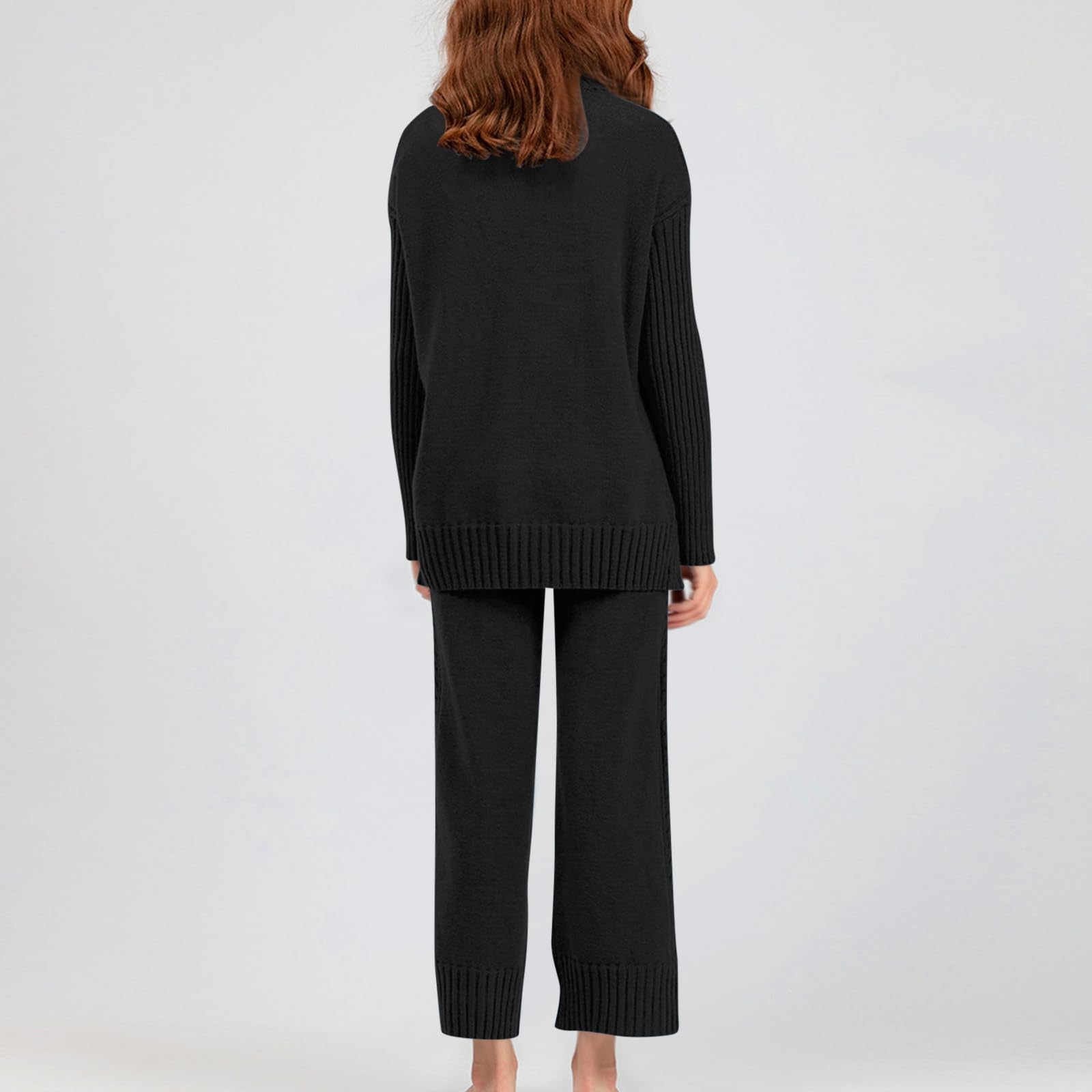 Women's 2-Piece Knitted Lounge Set - Long Sleeve Sweater Top & Pants Comfy Outfit for Autumn Winter | UK Size | Cozy Home Wear, Sleepwear & Casual Pajama Sets for Relaxing at Home