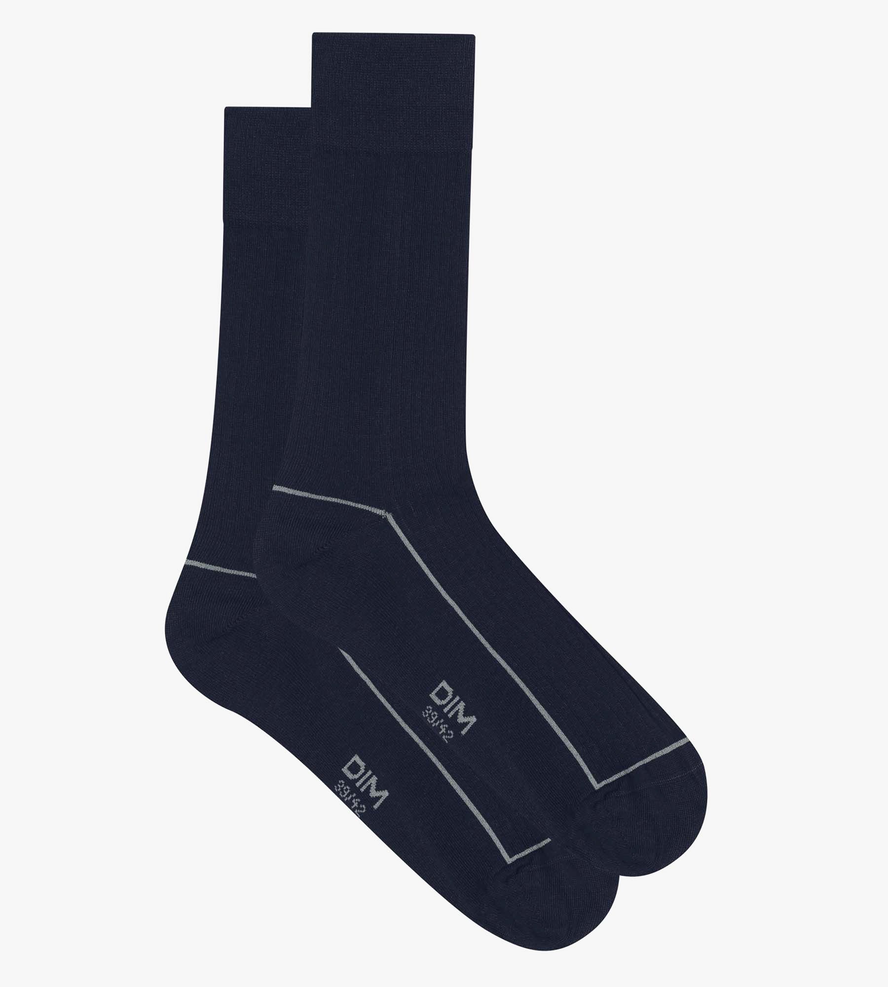 Men's Ribbed Cotton Socks - Midnight Blue with Colored Trim - Comfortable & Durable for Everyday Wear, Office, and Casual Outfits