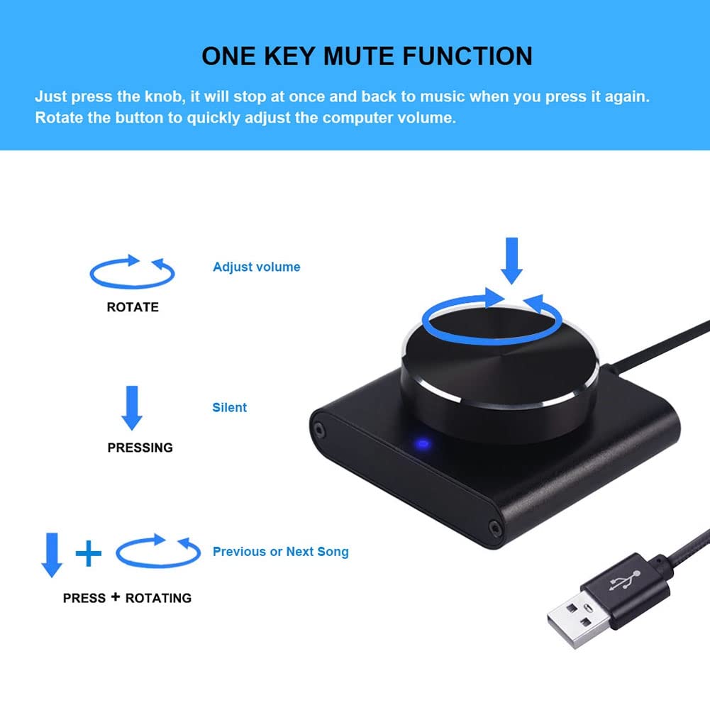 USB Volume Control Knob - Lossless Digital PC Computer Speaker Volume Adjuster with One Key Mute - High Precision Audio Controller for Gaming, Streaming & Home Office Setup