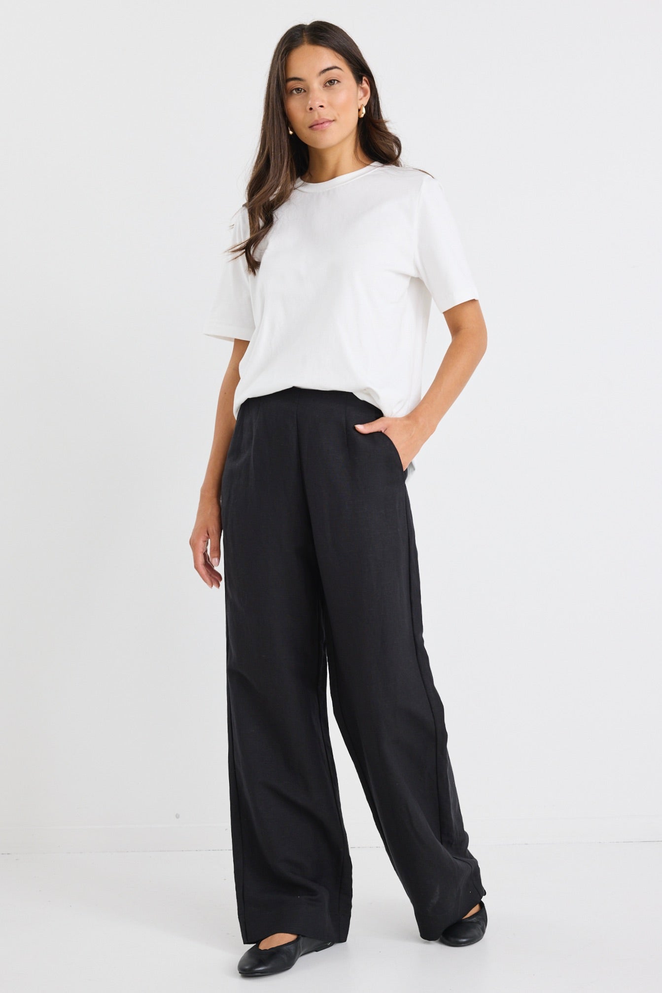 Boardwalk Black Ramie High Waist Pants for Women - Comfortable Linen Blend Trousers for Work, Travel & Casual Wear