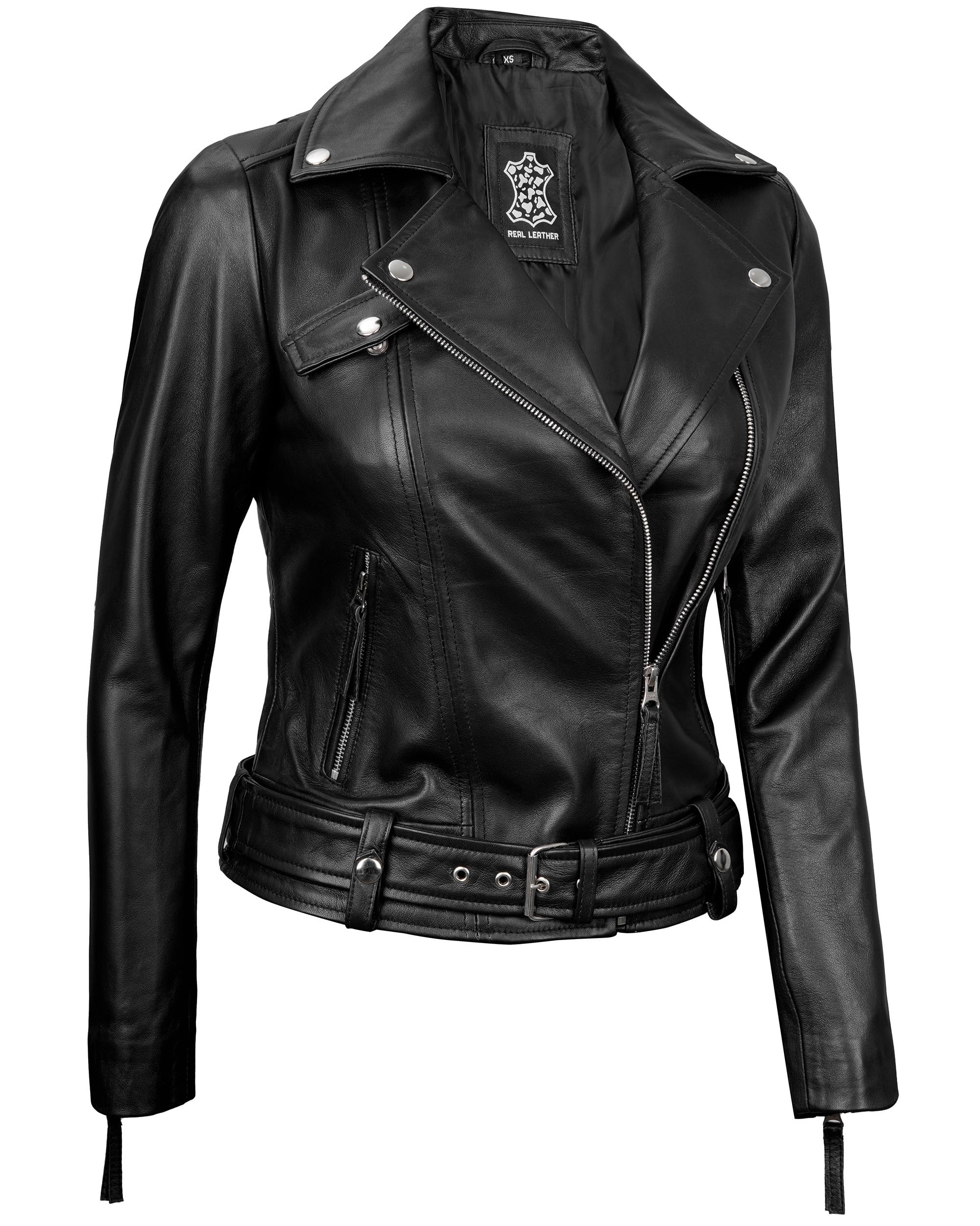 Fjackets Women's Moto Style Real Leather Asymmetrical Jacket - Fashionable Biker Jacket for All Seasons | Perfect for Motorcycle Riding, Night Out & Streetwear Fashion