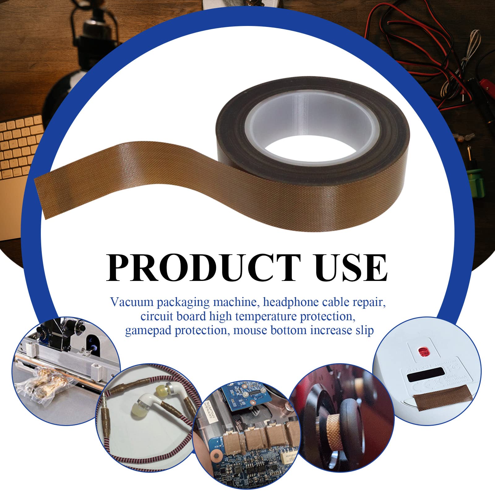High Temperature PTFE Coated Fiberglass Tape - 0.18mm Thick Teflon Adhesive Fabric Strips (0.7in x 32.8Ft) for Weston Vacuum Sealer Machines | Heat Resistant, Insulation, Sealing & Gasket Applications