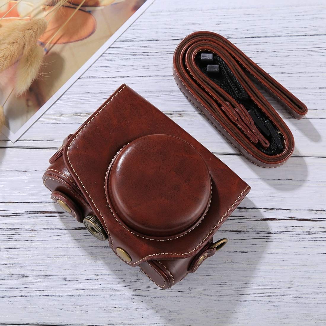 Premium PU Leather Camera Bag for Canon PowerShot G7 X Mark II - Full Body Protection Case with Adjustable Strap (Coffee) - Perfect for Travel, Photography & Outdoor Adventures