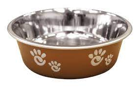 Stainless Steel Paw Print Pet Bowl for Dogs & Cats - Copper Finish | Durable & Non-Slip Pet Food & Water Dish for Indoor & Outdoor Use