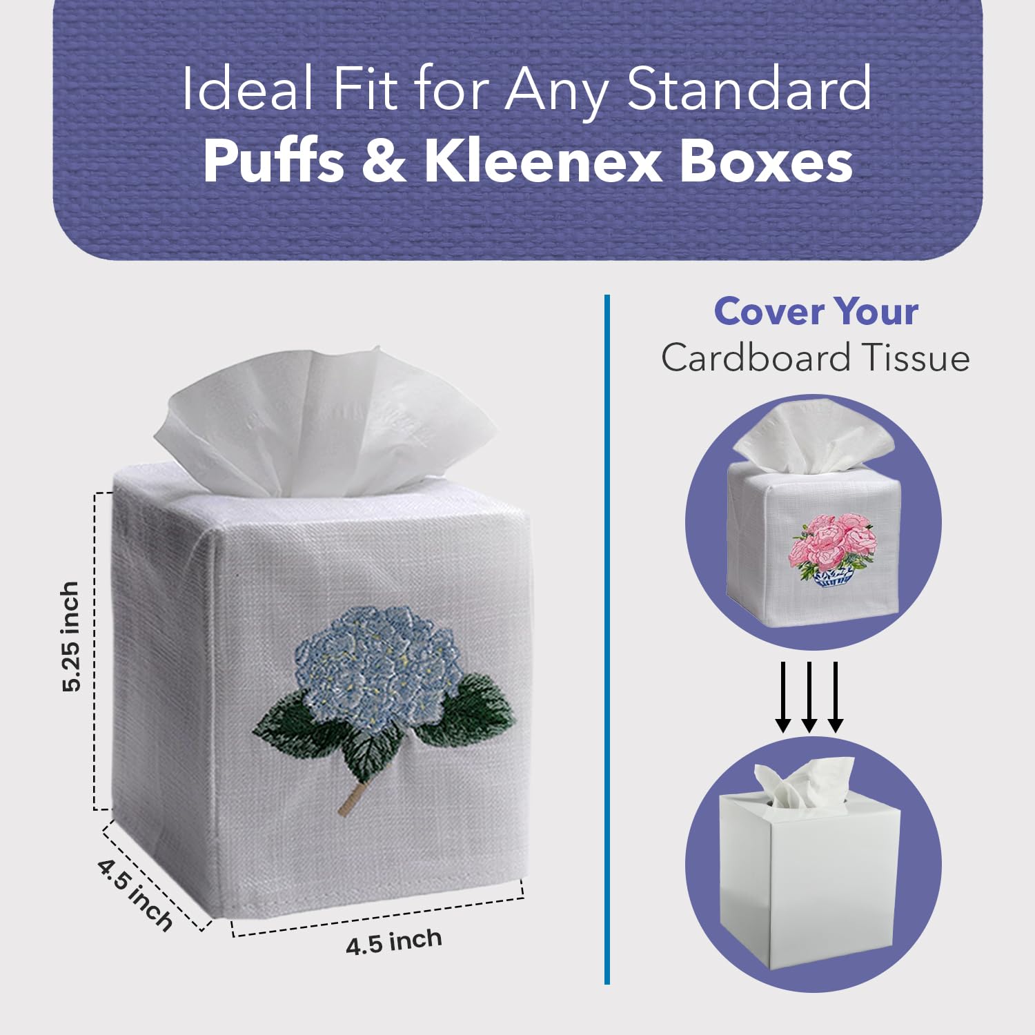 Jacaranda Living Square Tissue Box Cover - Linen Cotton Fabric Tissue Holder, Decorative Cloth Tissue Cube Cover with Coastal Seahorse & Baby Duck Egg Blue Design - Perfect for Bathroom, Bedroom, Living Room and Coastal Home Decor