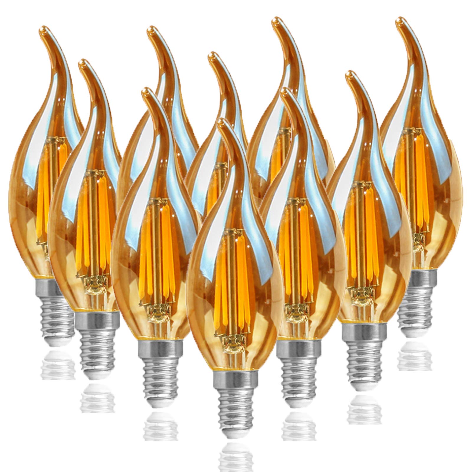 Vintage E14 LED Candelabra Bulbs 4W C35 Filament Candle Light - 110V/220V Dimmable Flame-Shaped Bent Tip - Energy Saving 40W Equivalent - Perfect for Chandeliers, Wall Sconces & Decorative Lighting