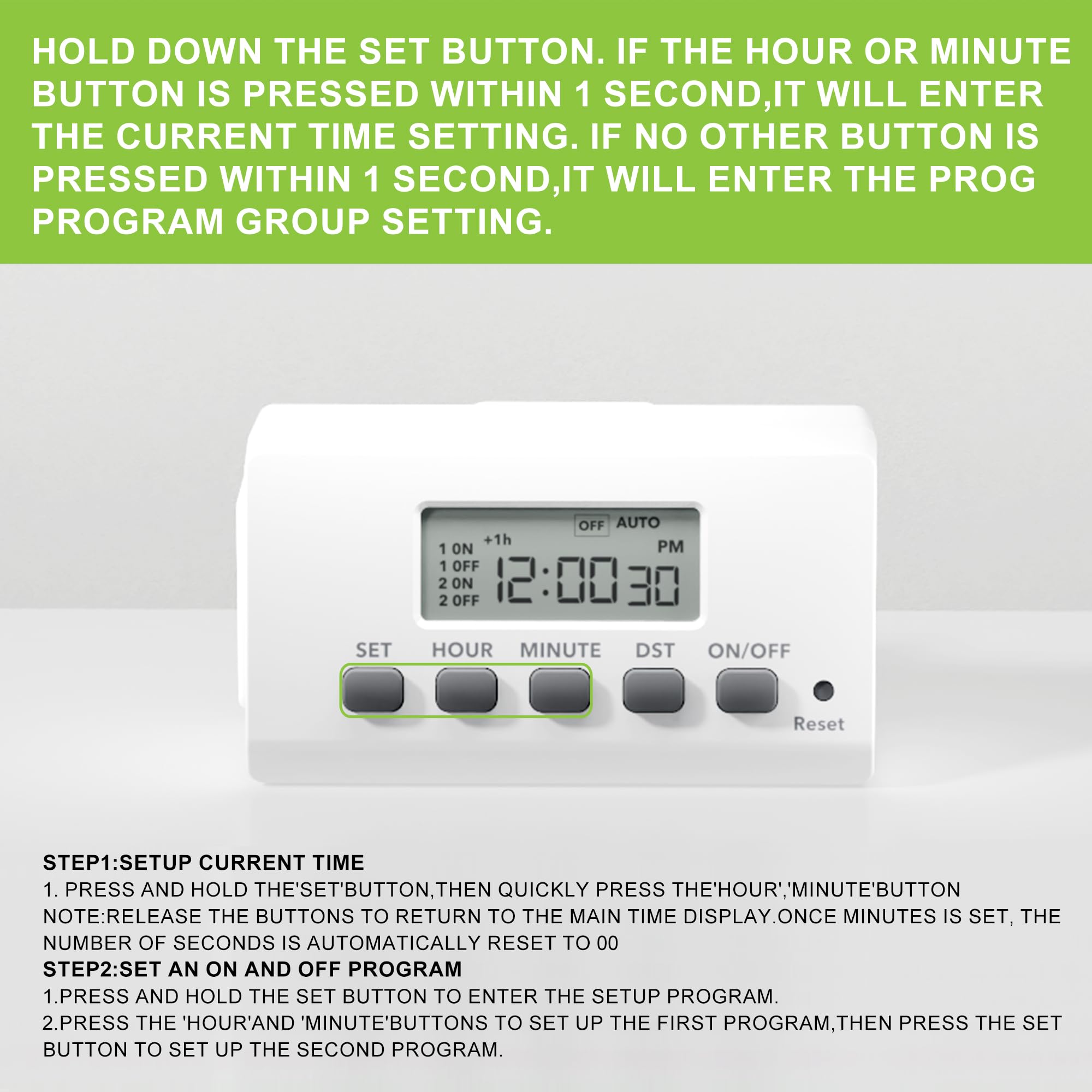 BN-LINK Digital Timer Outlet - 24 Hour Programmable Light Timer with 2 On/Off Settings, Mini 2-Prong Plug for Lamps, Fans & Electrical Devices (2 Pack, 15A/1875W) - Perfect for Home, Office & Holiday Lighting Automation