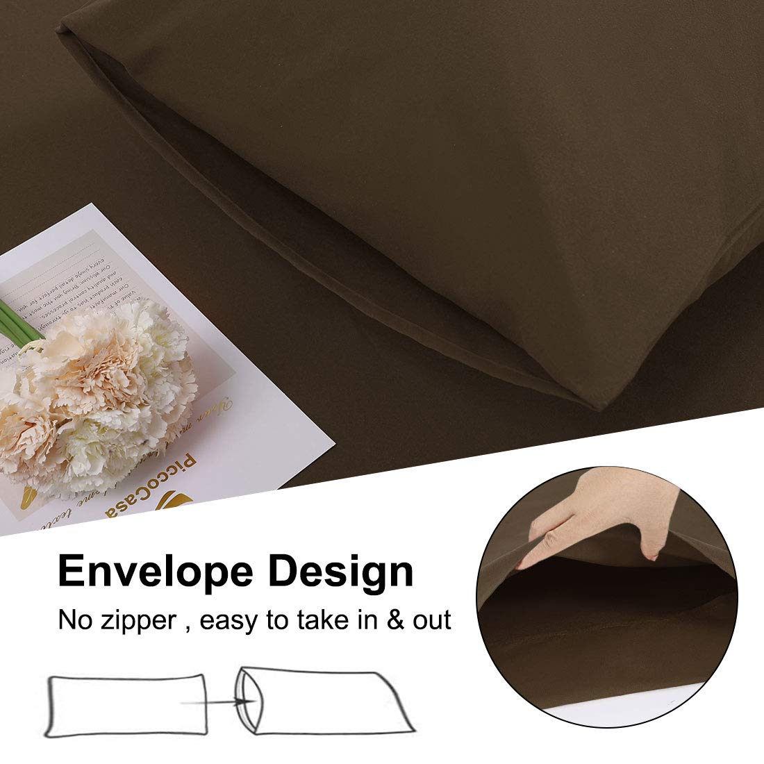 PiccoCasa Body Pillow Case - 20x54 Inch Soft Brushed Microfiber Pillow Cover with Envelope Closure - Hypoallergenic Long Body Pillowcase for Adults (Brown) - Perfect for Sleeping, Lounging & Pregnancy Support