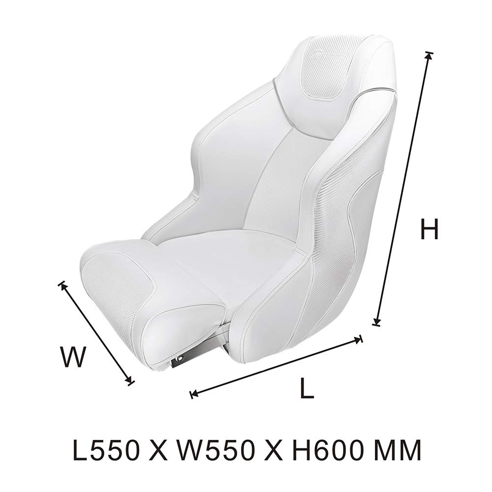 Premium Seamander Captain Bucket Seat - Heavy Duty Flip Up Boat Seat for Fishing & Boating (D-White/White) - Comfortable Marine Seating for Pontoon, Bass & Offshore Boats