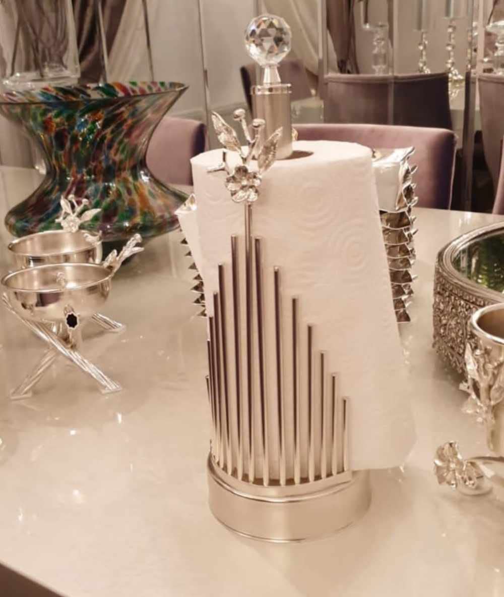 Elegant Rose Crystal Stone Paper Towel Holder - Handmade Golden Tissue Organizer for Bathroom, Kitchen & Toilet | Perfect for Home Decor and Gift Giving