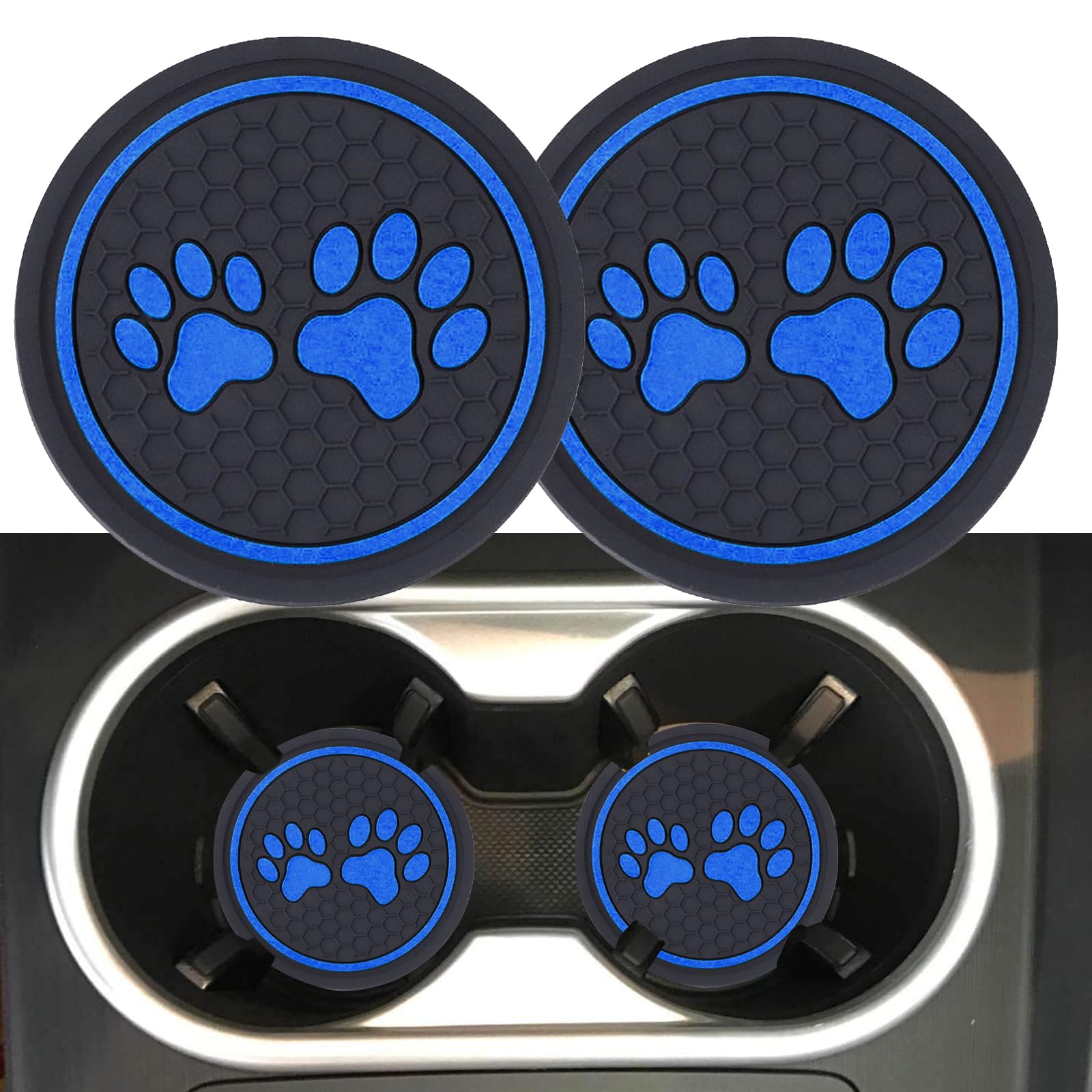 Non-Slip Silicone Car Cup Holder Coaster - 2 Pack Dog Paw Design for Most Cars, Trucks & RVs | Durable Spill-Proof Drink Mats for Coffee, Water Bottles & Beverages | Perfect Car Interior Accessories for Road Trips & Daily Commute