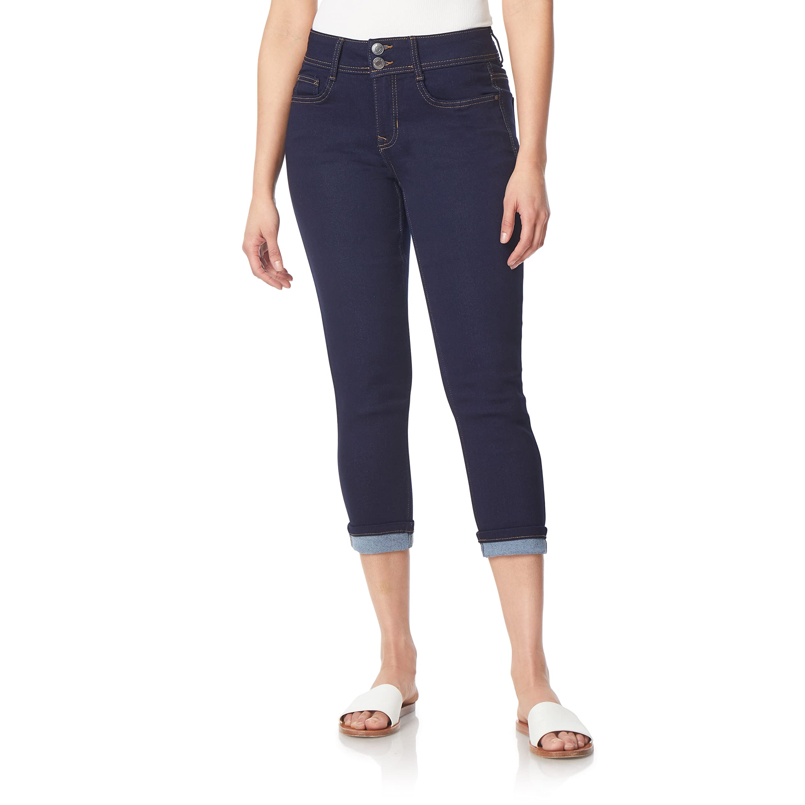 Angels Forever Young Women's High Waisted Curvy Fit Stretch Denim Crop Jeans - Perfect for Casual Outfits, Date Nights & Weekend Brunch