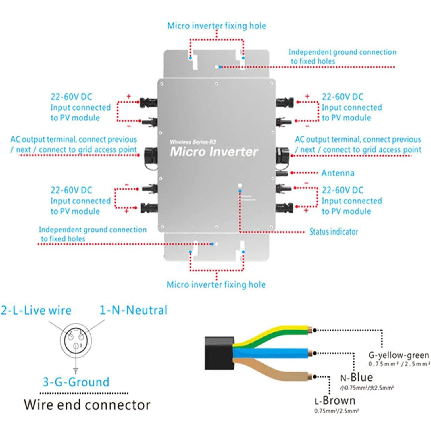 2000W Solar Micro Inverter - Waterproof MPPT Grid Tie Inverter with Pure Sine Wave (120V/230V) for Home Solar Systems | Automatic Power Identification | Ideal for Rooftop Solar Panels & Off-Grid Applications