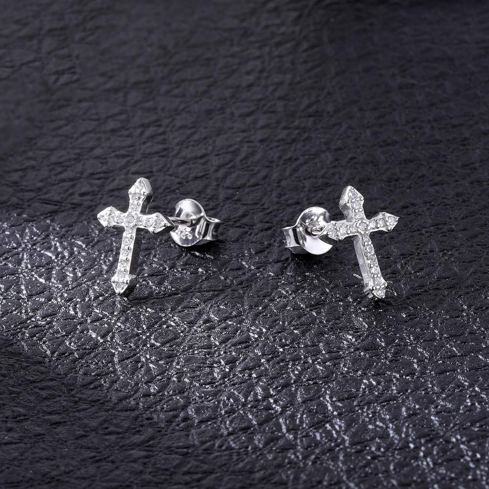 AoedeJ Sterling Silver Cubic Zirconia Cross Stud Earrings for Women & Men - Religious Jewelry Gift for Baptism, Confirmation & Everyday Wear