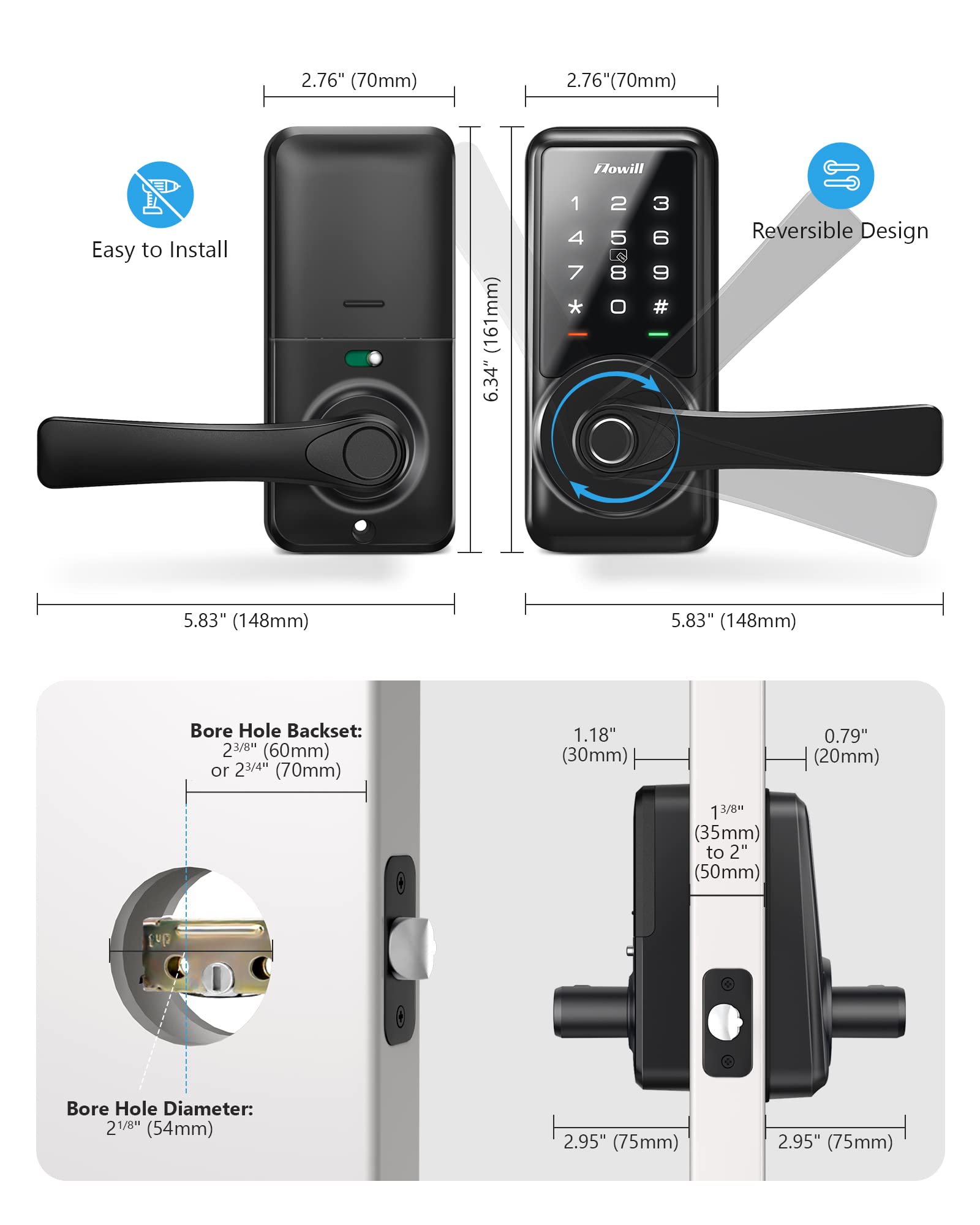 Zowill Smart Door Lock - Keyless Entry Fingerprint Deadbolt with App Control, Auto Lock & Easy Installation for Home Security | Perfect for Apartments, Vacation Rentals & Smart Homes