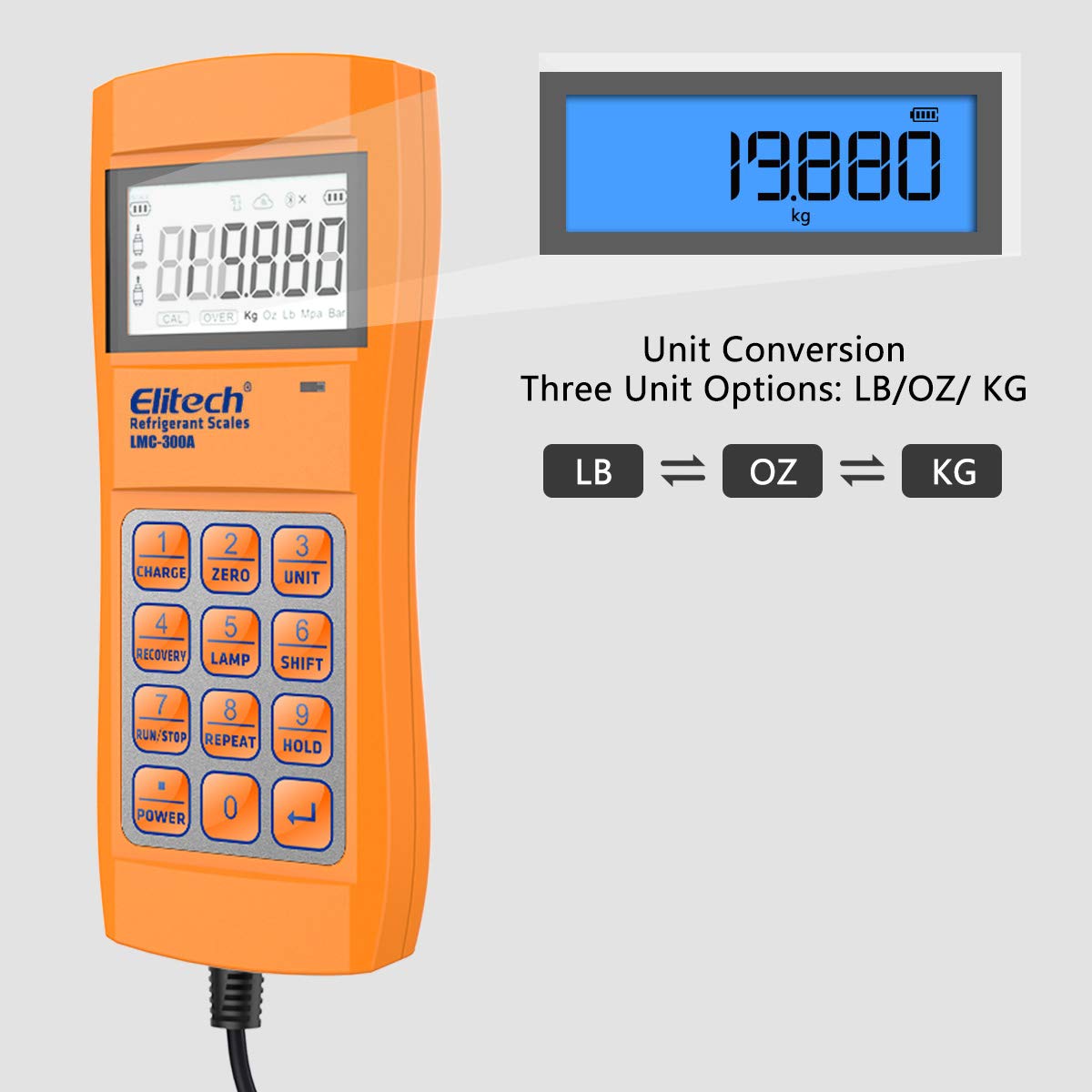 Elitech LMC-300A Digital HVAC Refrigerant Charging Scale - 330lb Capacity, Auto Open/Stop Valve for Freon Recovery & AC Recharging - Perfect for HVAC Technicians & Automotive AC Repair