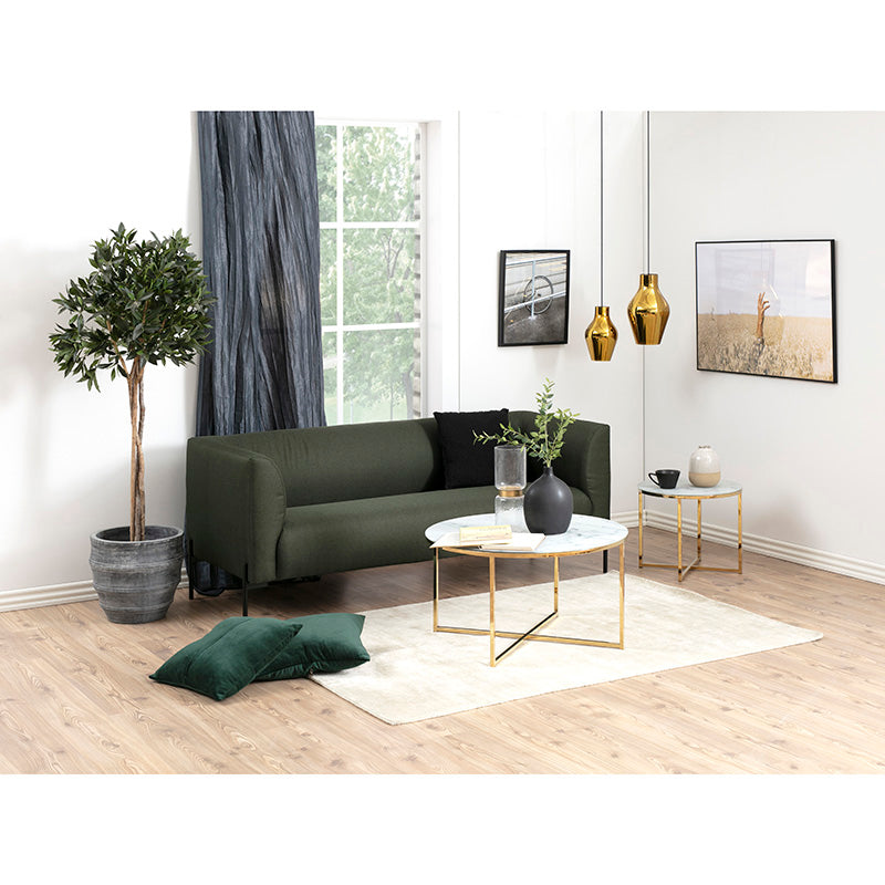 KOLINA 80cm Glass Marble Round Coffee Table - Modern White & Gold Chrome Finish | Perfect for Living Room, Lounge & Office Decor