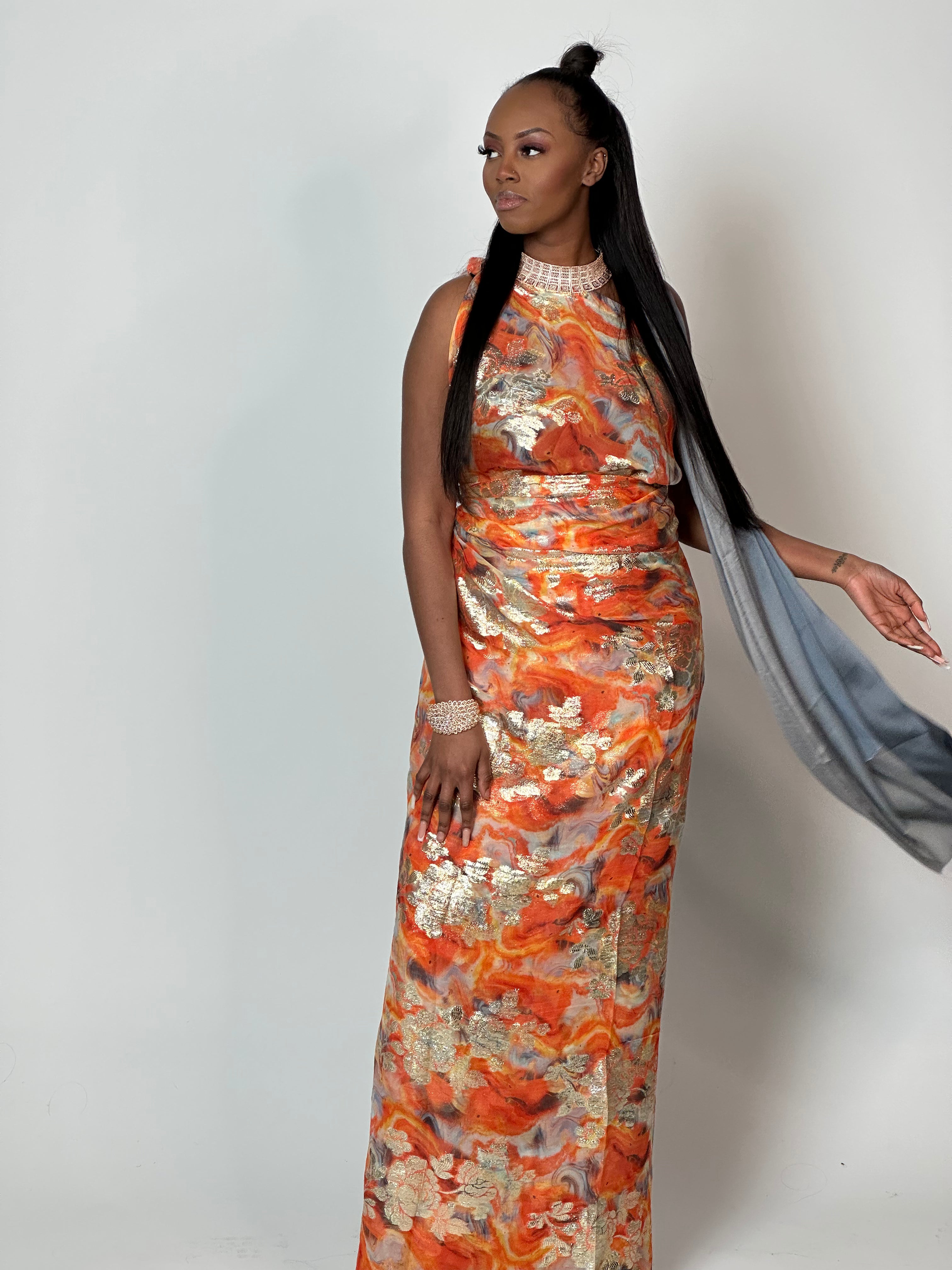 Pink & Orange Golden Somali Dirac/Guuntino - Traditional African Dress for Women - Perfect for Weddings, Parties & Cultural Events