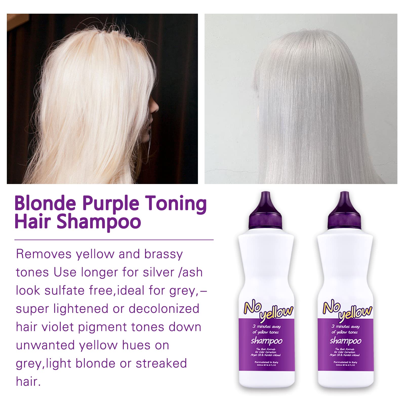 Purple Shampoo for Blonde Hair - Sulfate-Free, Argan Oil & Keratin, 16.9oz | Fights Brass & Yellow Tones