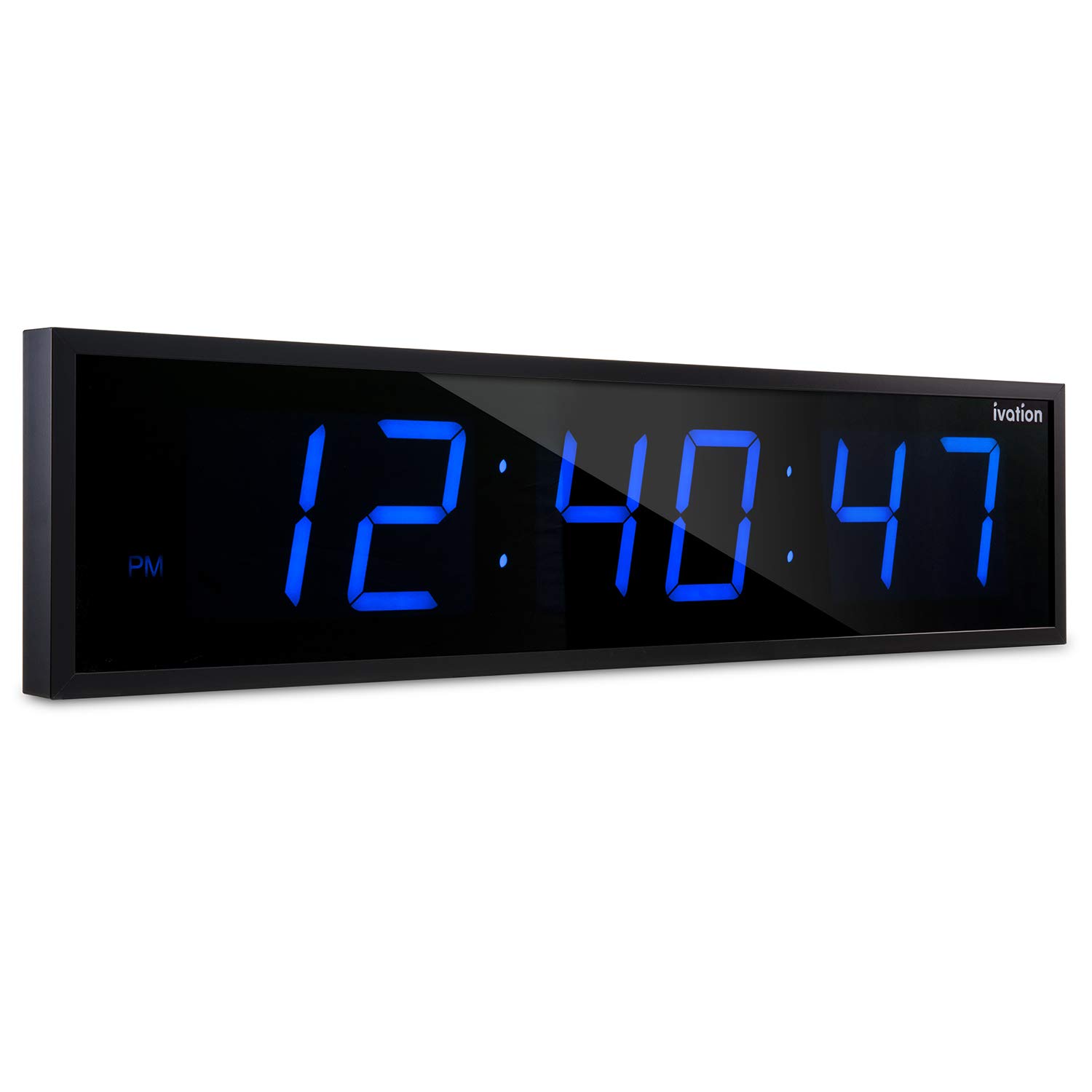 Large 30 Inch Digital LED Wall Clock with Blue Display - Oversized Modern Clock for Home, Office, or Classroom - Shelf & Wall Mountable