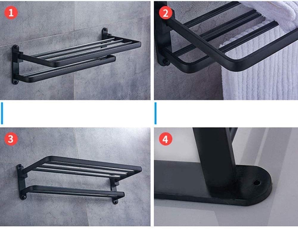 Sturdy Aluminum Alloy Double Layer Foldable Towel Rack - Black Bathroom & Kitchen Shelf for Hand Towels, Robes & Storage | Space-Saving Wall Mount Design for Small Spaces