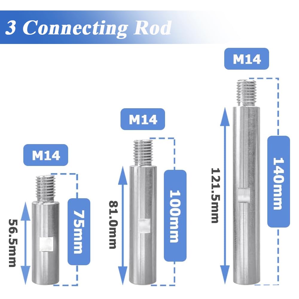 3Pcs Angle Grinder Extension Shaft Set - M14 Thread 2/3/5 Inch Extender Attachments for Rotary Grinders & Car Polishers - Perfect for Hard-to-Reach Areas & Detailing Work