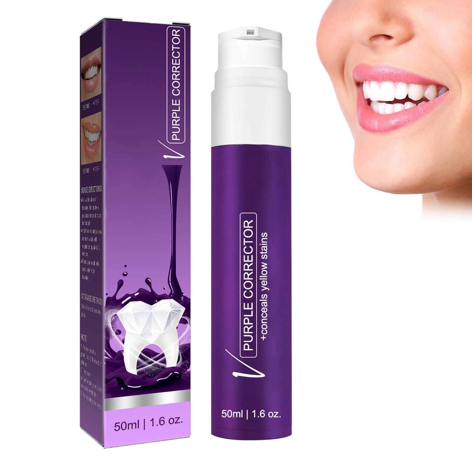 Purple Teeth Whitening Toothpaste for Smokers & Sensitive Teeth - Professional Whitening & Stain Removal Dental Care - Fresh Breath & Gentle Cleaning for Daily Oral Hygiene
