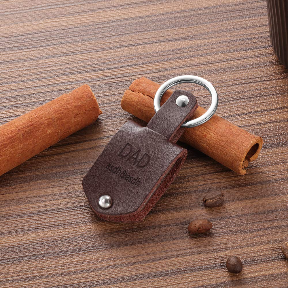 Custom Photo Leather Keychain for Men - Personalized Gift for Husband, Father, Grandfather - Engraved Name & Date - Perfect for Father's Day, Birthday, Anniversary & Special Occasions