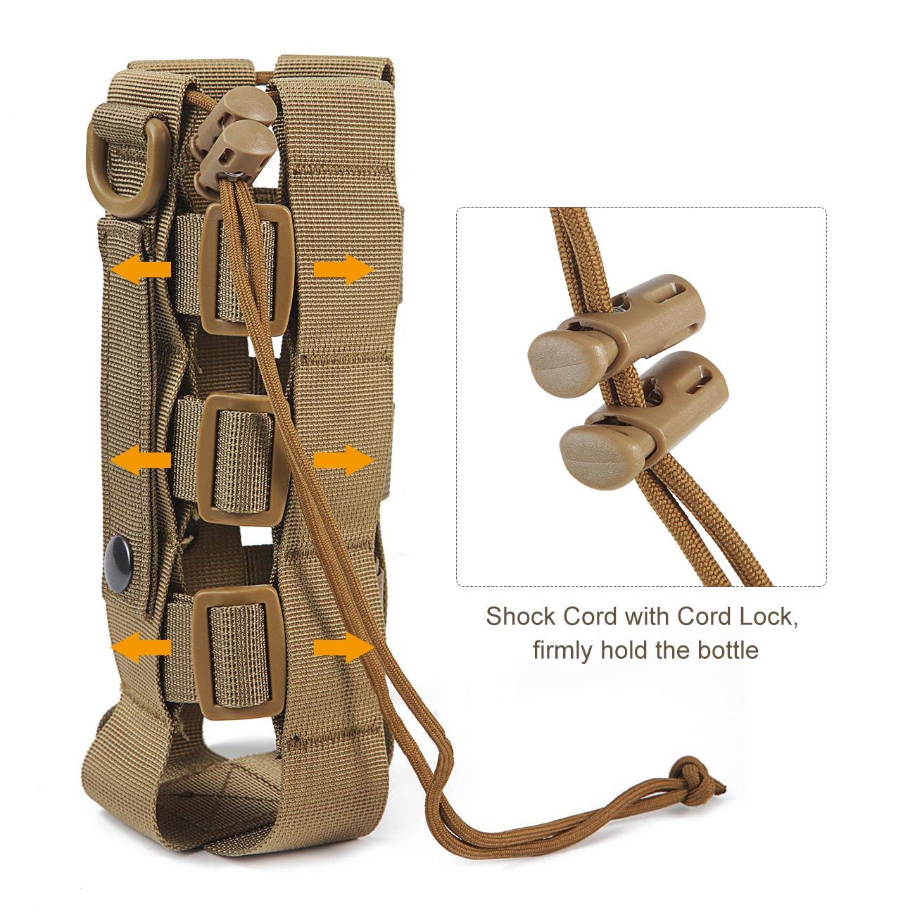 WICHEMI MOLLE Water Bottle Pouch - Tactical Hydration Holder with Adjustable Straps for 17-84 Oz Bottles (Brown) - Perfect for Hiking, Camping & Outdoor Adventures