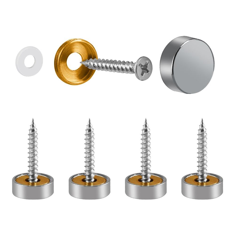 Decorative Mirror Screws with Solid Brass Caps - Silver Mirror Fasteners (21mm, 4-Pack) - Perfect for Bathroom Mirrors, Picture Frames & Home Decor Installation