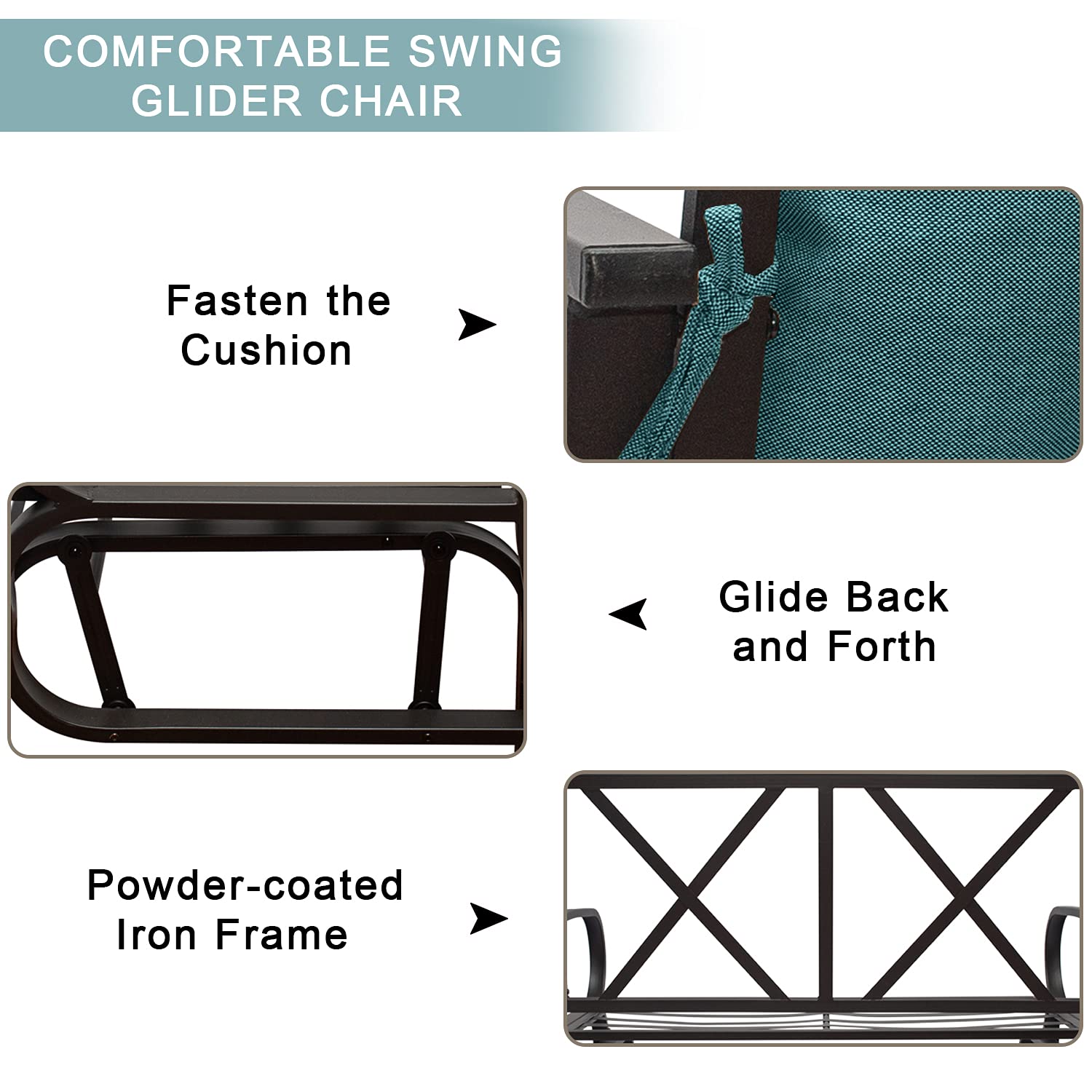 Patio Glider Swing Bench Loveseat - 2-Person Outdoor Metal Rocking Chair with Steel Frame & Thickened Cushions (Peacock Blue) - Perfect for Backyard, Garden, Deck Relaxation