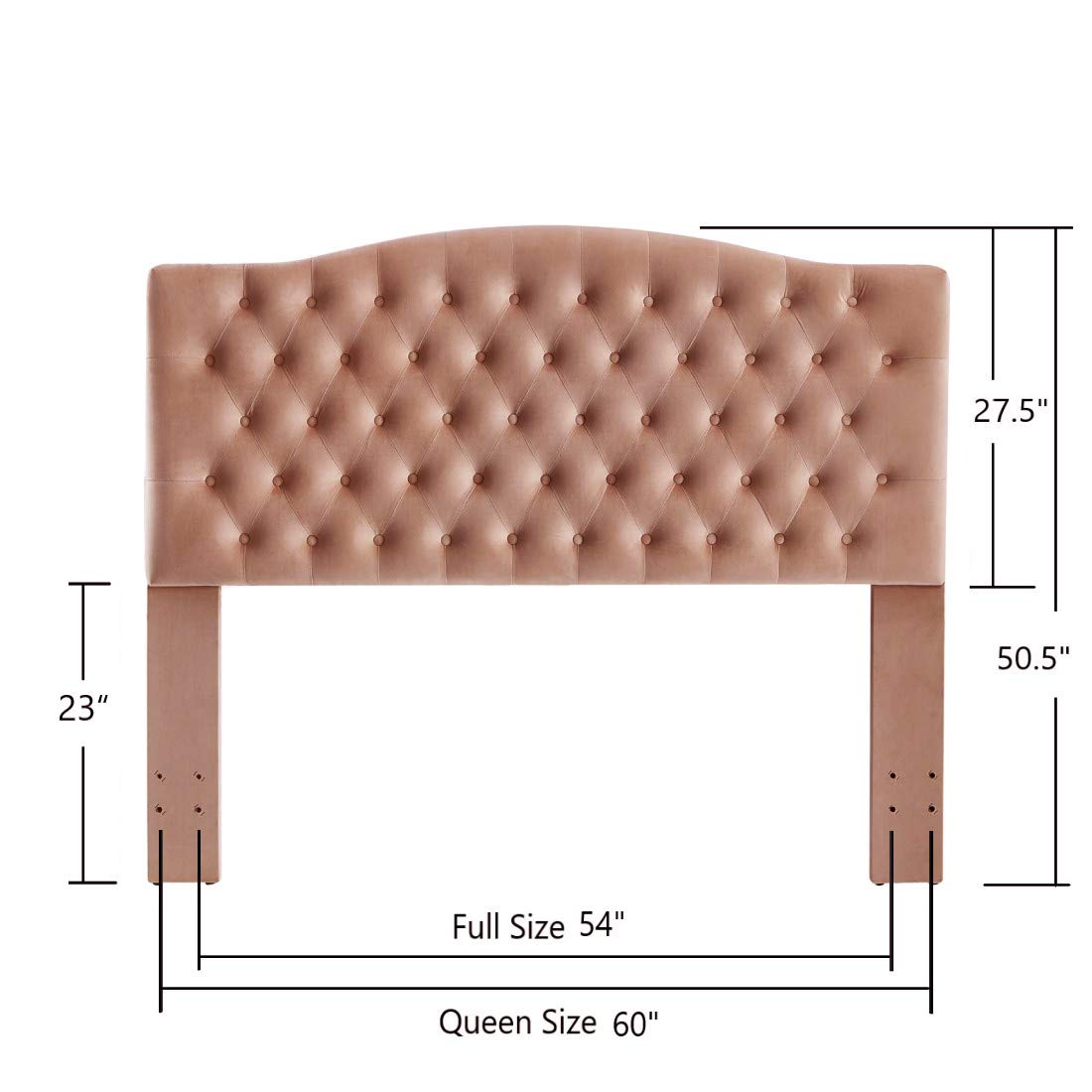 24K Gold Velvet Upholstered Tufted Button Queen Headboard - Luxury Blush Pink Bed Frame for Master Bedroom Decor | Full/Queen Size Comfortable Padded Headboard for Modern Home & Bedroom Design