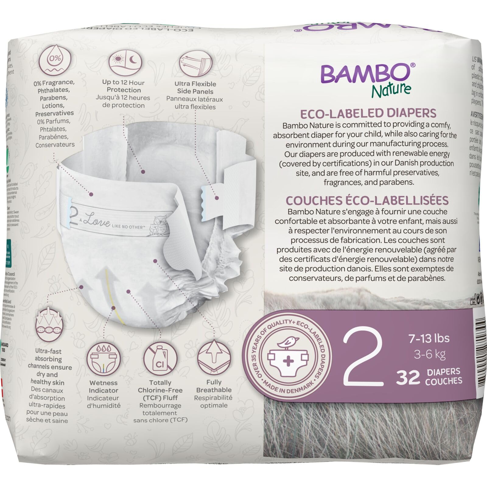 Bambo Nature Hypoallergenic Baby Diapers Size 2 (384 Count) - Eco-Friendly, Chlorine-Free, Super Absorbent & Leak-Proof for Sensitive Skin | Ideal for Overnight Use, Daycare & Travel