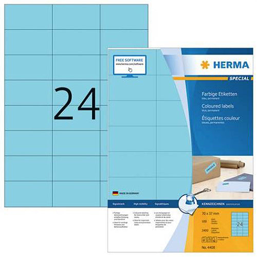 Premium Colored A4 Labels 70 x 37 mm - Permanent Adhesive Blue Stickers for Office Organization, File Sorting & Mailing (Pack of 4408) - Perfect for Shipping Labels, Product Packaging & Inventory Management