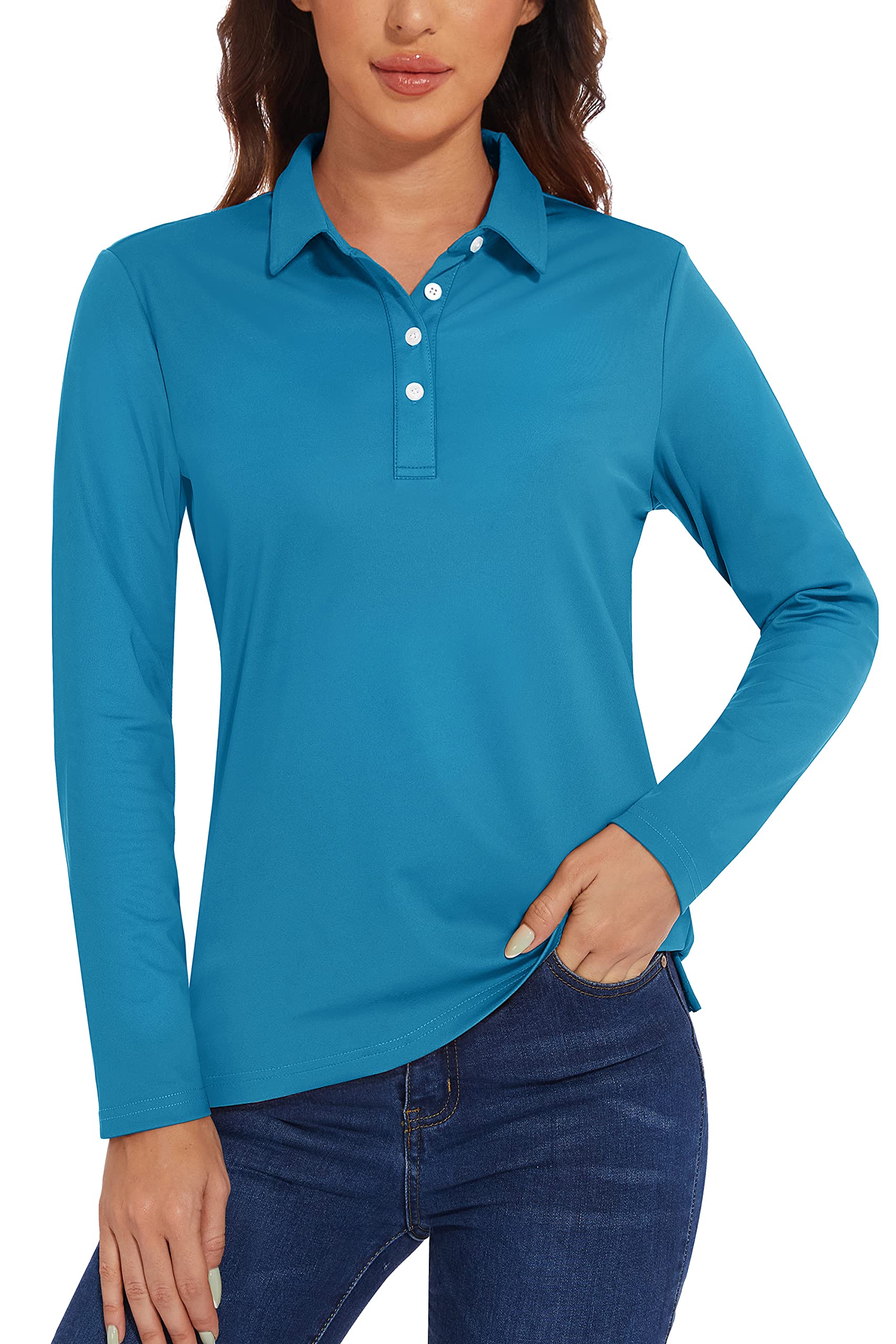 TACVASEN Women's Casual Long Sleeve Polo Shirt - Breathable Golf Top for Women - Perfect for Golf, Tennis, Work & Everyday Wear