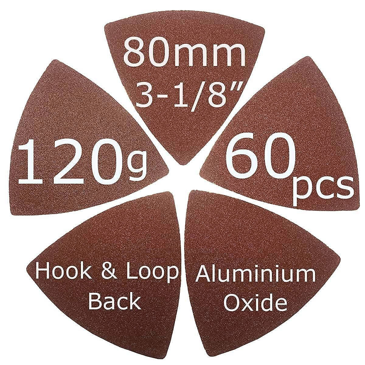 XXGO 180-Piece 3-1/8 Inch 80mm Triangular Oscillating Multi-Tool Sanding Pads Kit - 60/120/240 Grits Sandpaper (60 Pcs Each) - XGM0309 - Perfect for Woodworking, Metal Polishing & DIY Home Renovation Projects